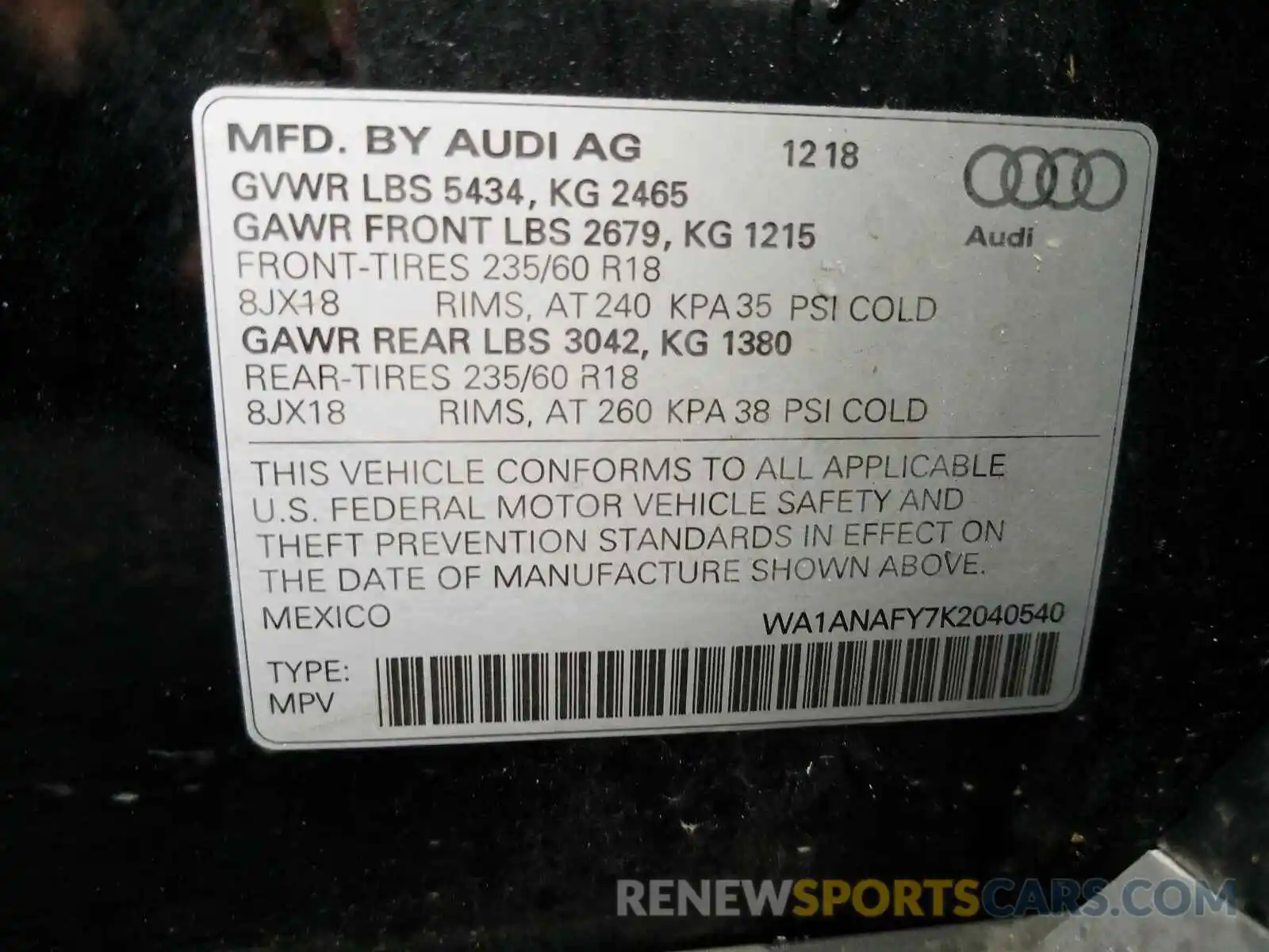 10 Photograph of a damaged car WA1ANAFY7K2040540 AUDI Q5 2019