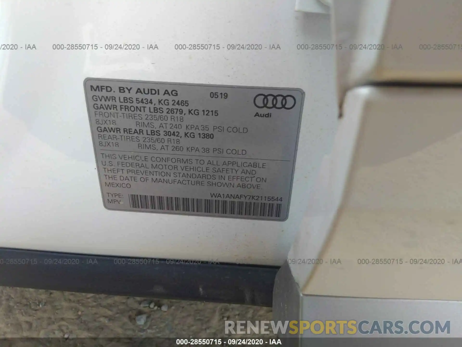 9 Фотография поврежденного автомобиля WA1ANAFY7K2115544 AUDI Q5 2019