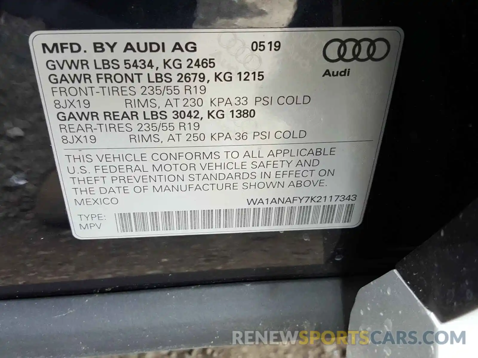 10 Фотография поврежденного автомобиля WA1ANAFY7K2117343 AUDI Q5 2019