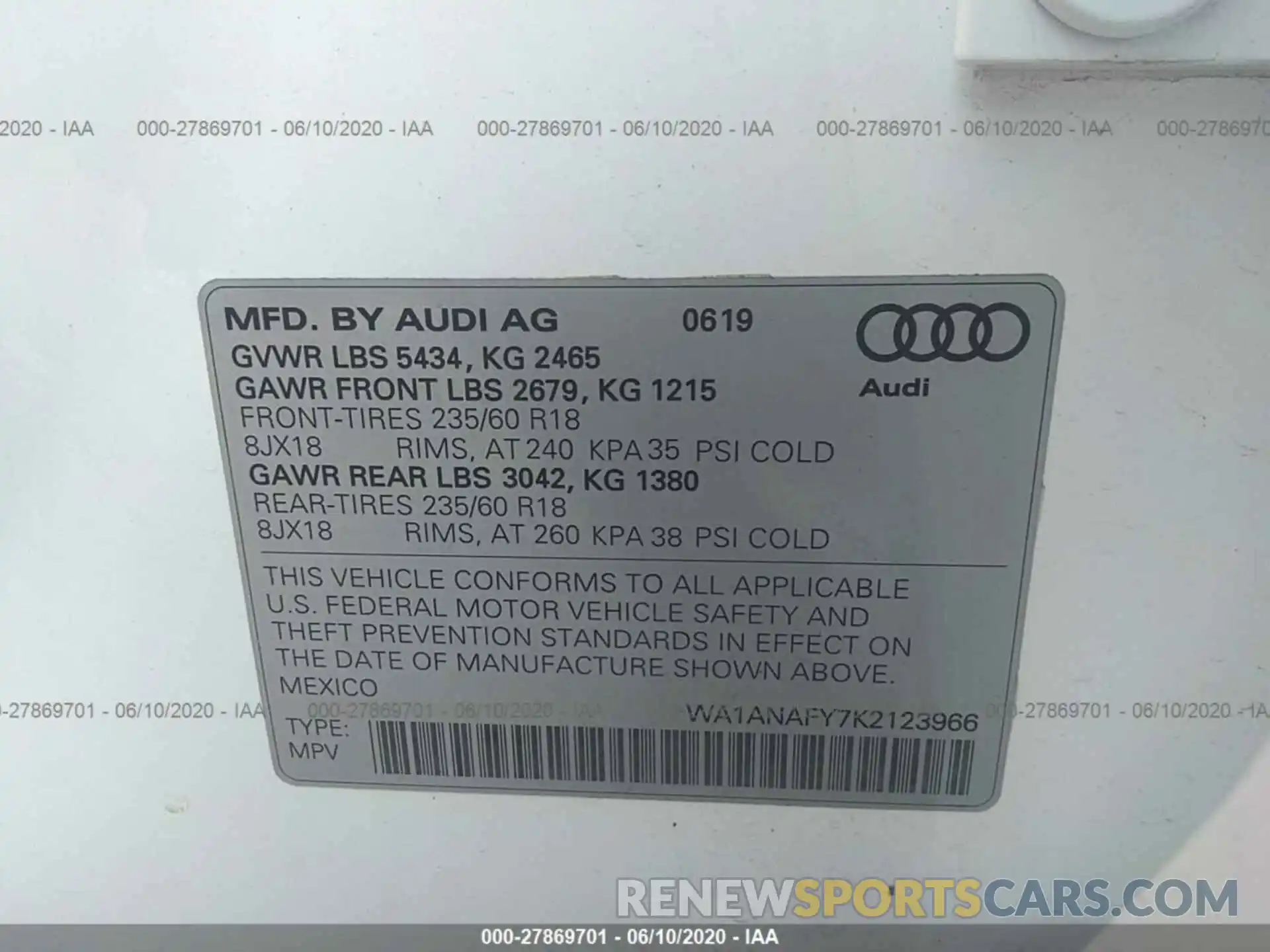 9 Photograph of a damaged car WA1ANAFY7K2123966 AUDI Q5 2019