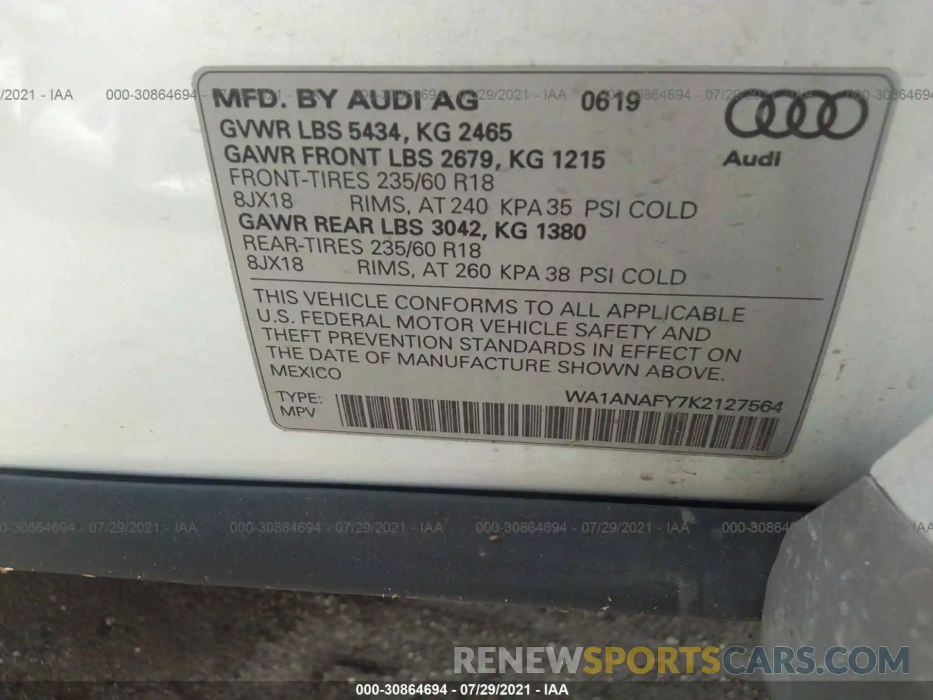 9 Фотография поврежденного автомобиля WA1ANAFY7K2127564 AUDI Q5 2019