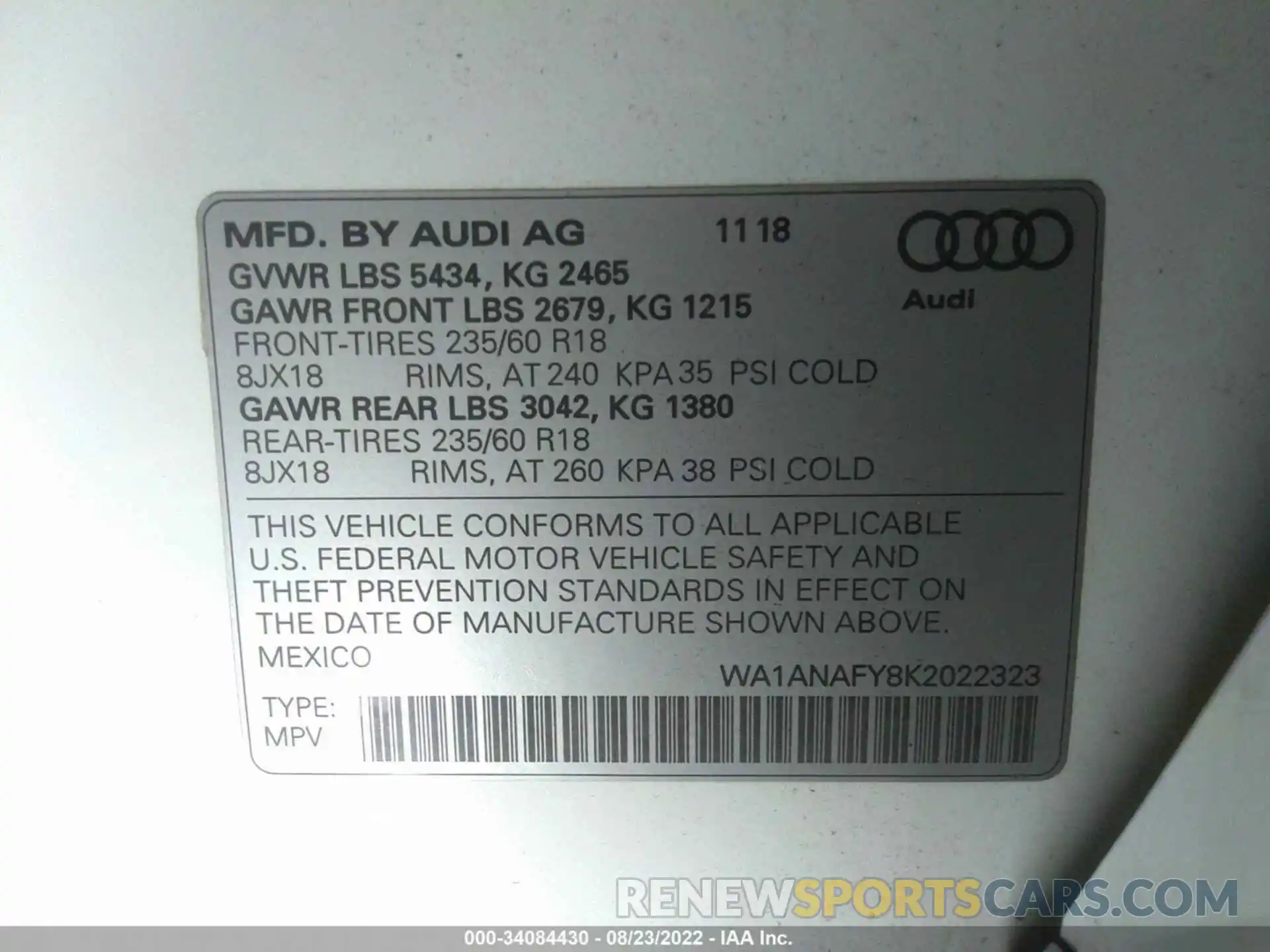 9 Photograph of a damaged car WA1ANAFY8K2022323 AUDI Q5 2019