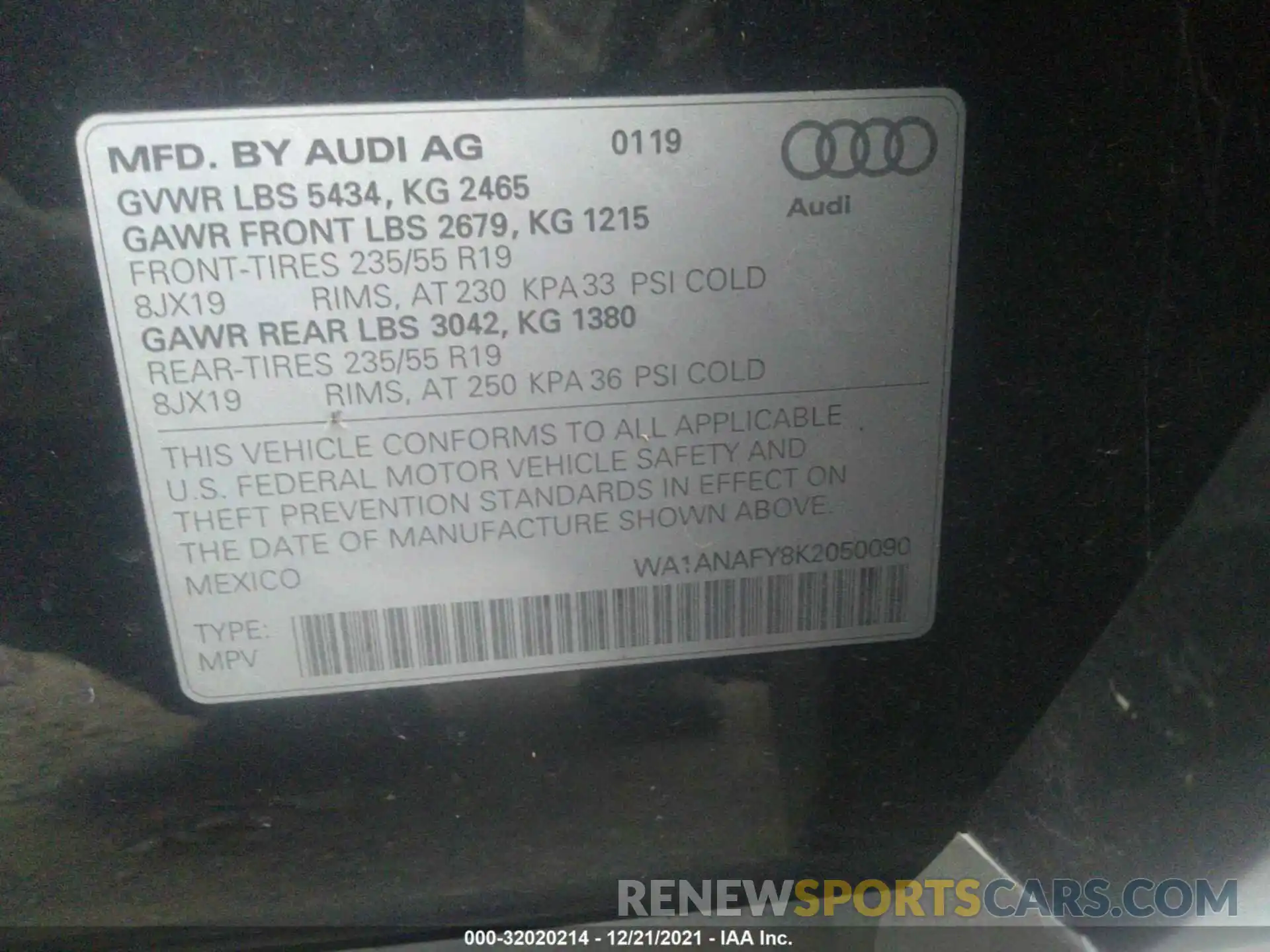 9 Фотография поврежденного автомобиля WA1ANAFY8K2050090 AUDI Q5 2019