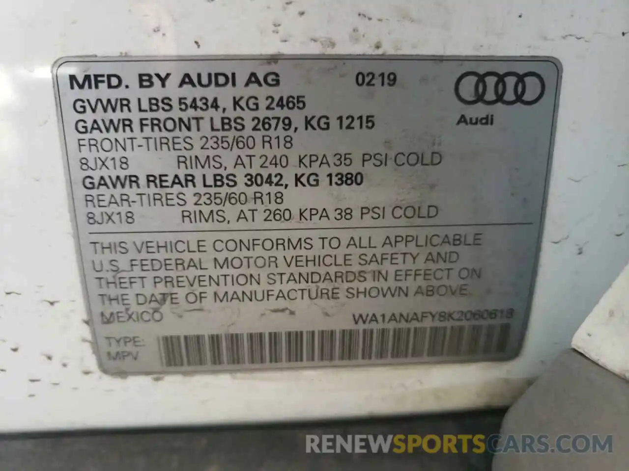 10 Фотография поврежденного автомобиля WA1ANAFY8K2060618 AUDI Q5 2019