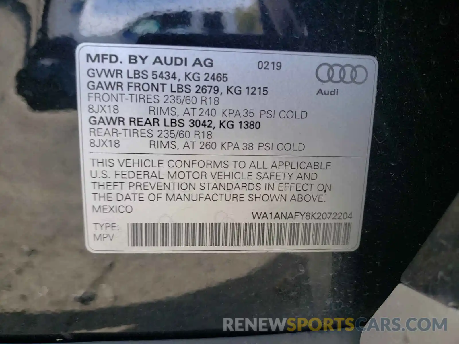 10 Photograph of a damaged car WA1ANAFY8K2072204 AUDI Q5 2019