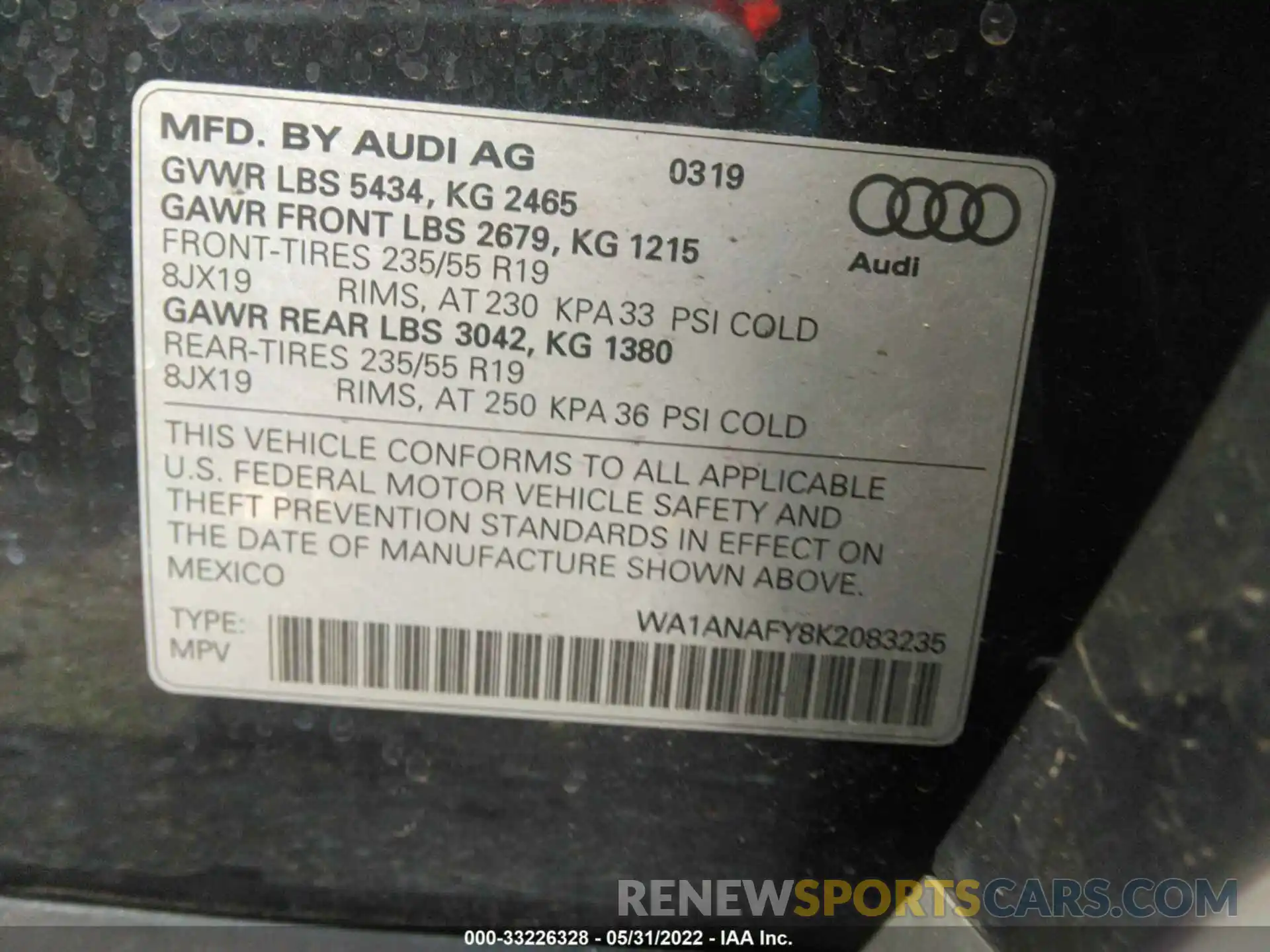 9 Photograph of a damaged car WA1ANAFY8K2083235 AUDI Q5 2019