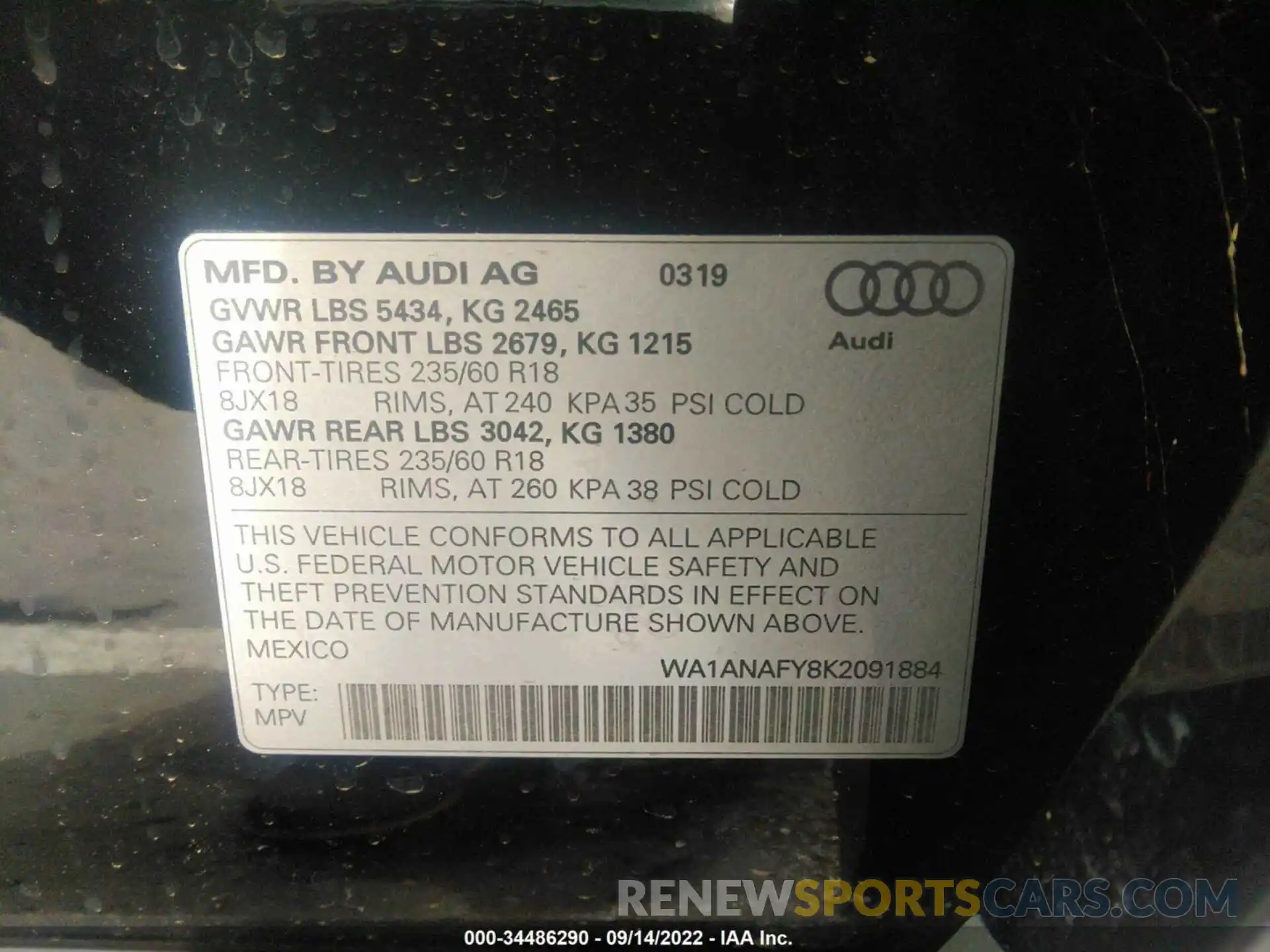 9 Photograph of a damaged car WA1ANAFY8K2091884 AUDI Q5 2019