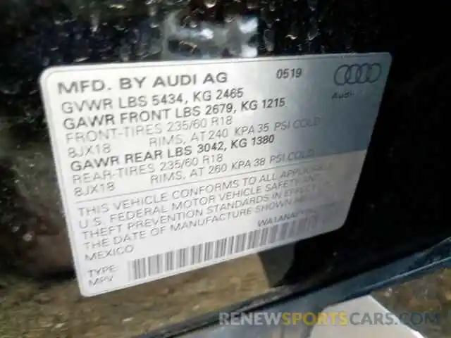 10 Photograph of a damaged car WA1ANAFY8K2110532 AUDI Q5 2019