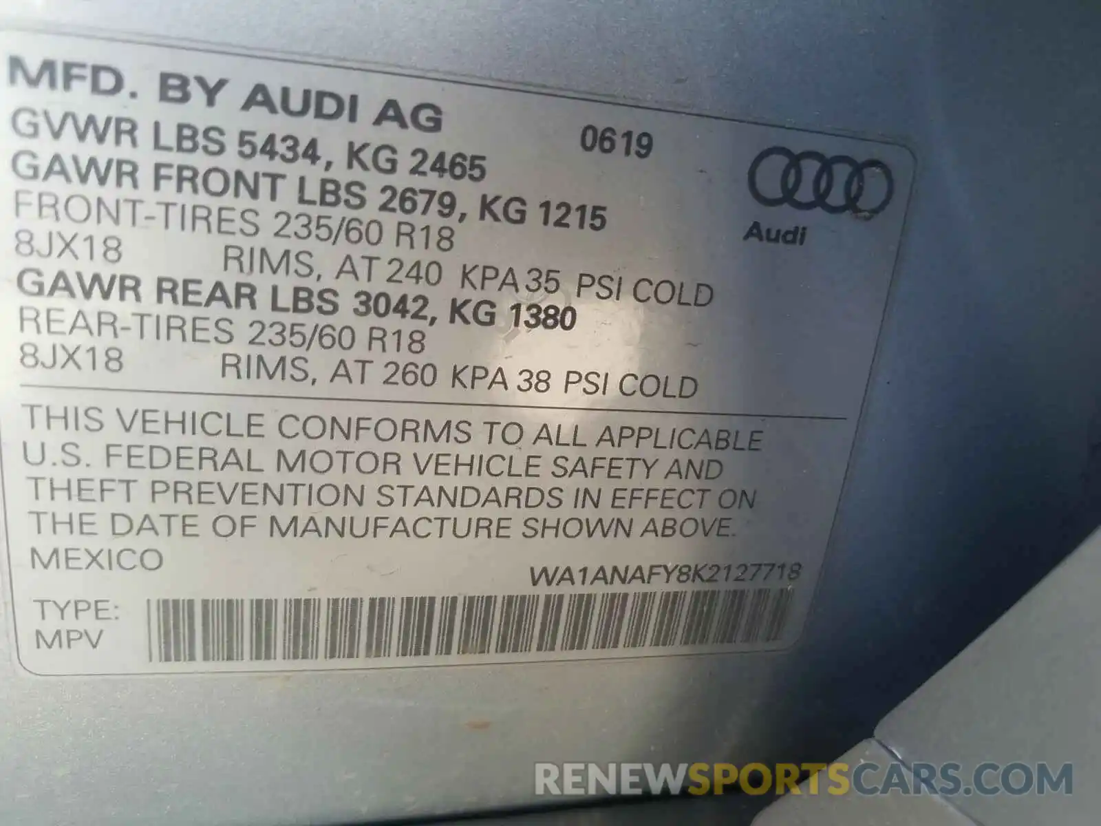 10 Photograph of a damaged car WA1ANAFY8K2127718 AUDI Q5 2019