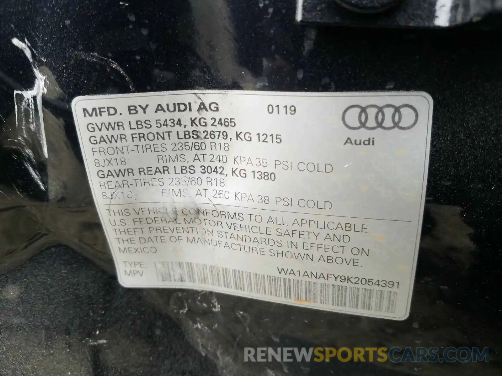 10 Фотография поврежденного автомобиля WA1ANAFY9K2054391 AUDI Q5 2019