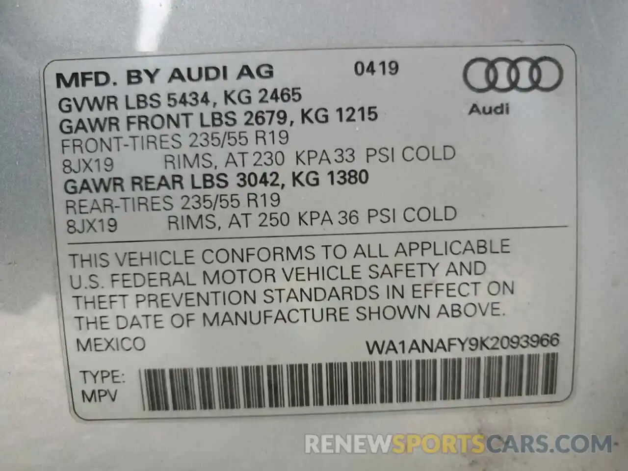 14 Photograph of a damaged car WA1ANAFY9K2093966 AUDI Q5 2019