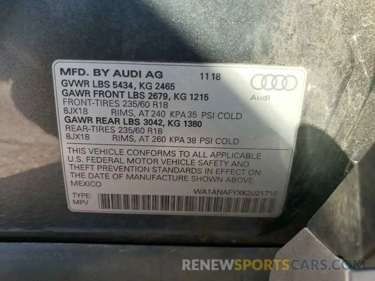 10 Photograph of a damaged car WA1ANAFYXK2021710 AUDI Q5 2019