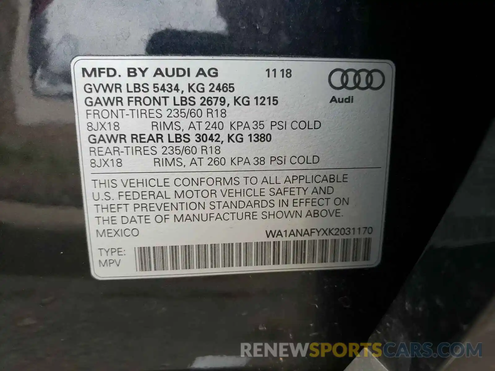 10 Photograph of a damaged car WA1ANAFYXK2031170 AUDI Q5 2019