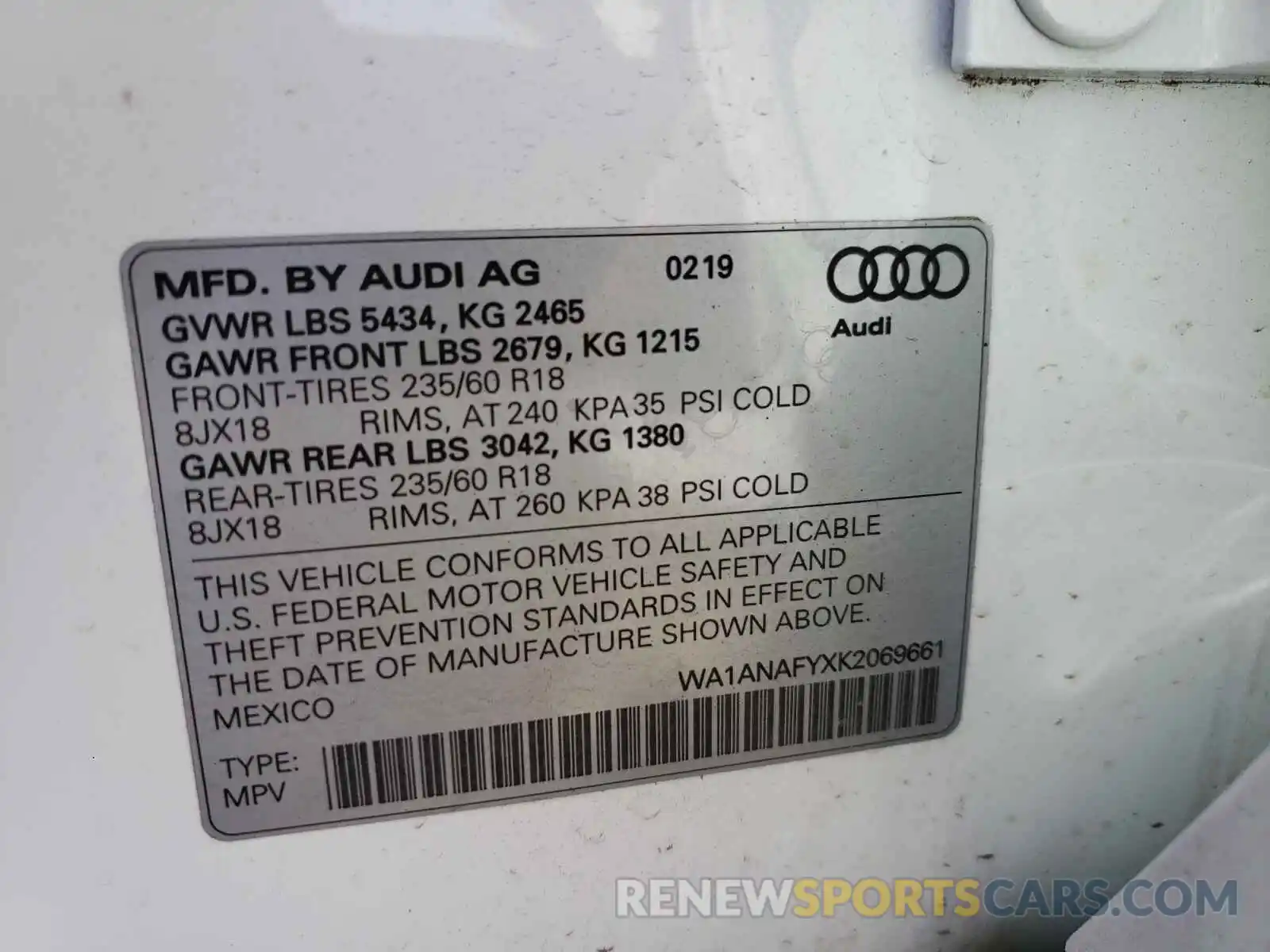 10 Фотография поврежденного автомобиля WA1ANAFYXK2069661 AUDI Q5 2019