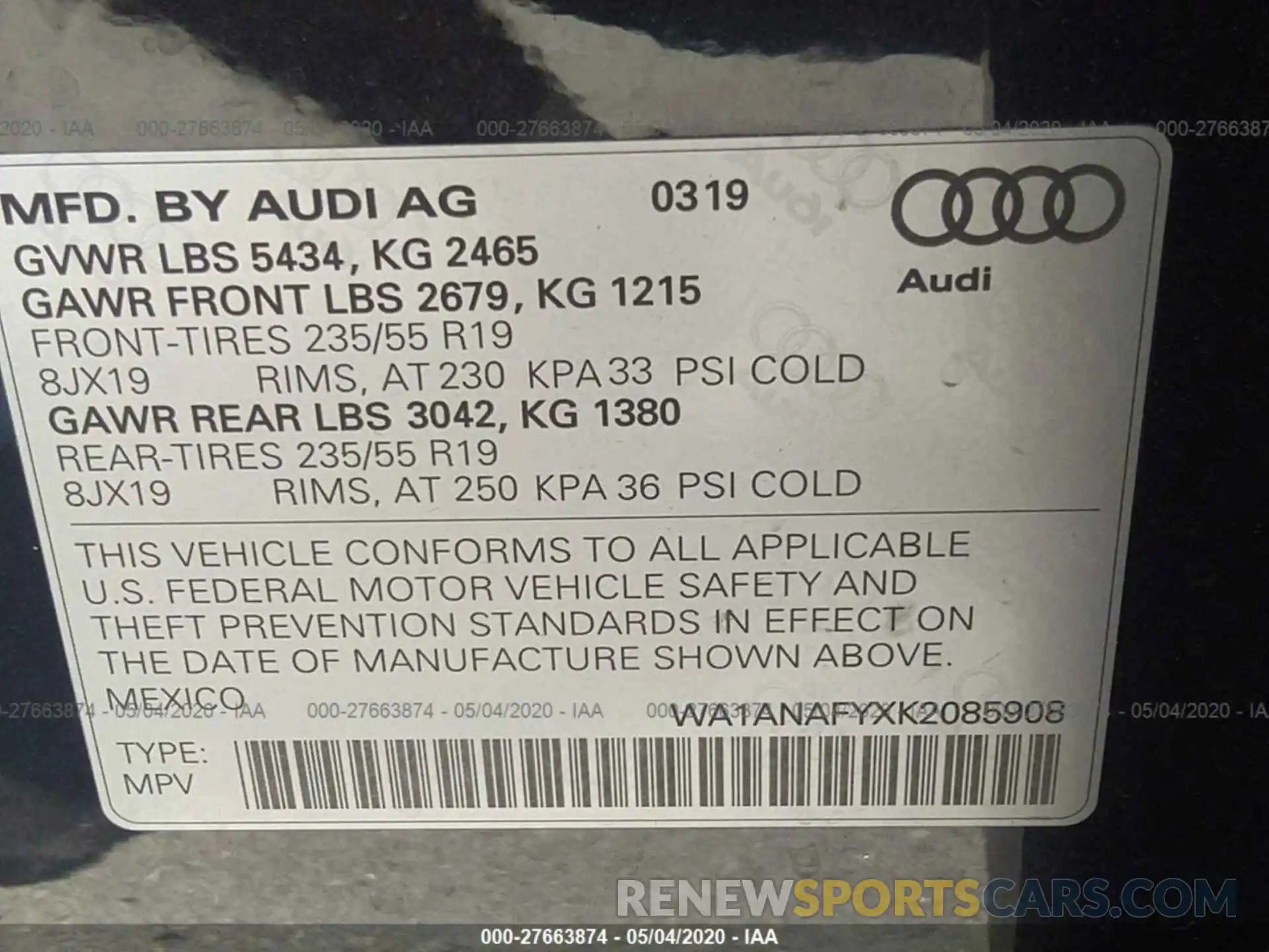 9 Photograph of a damaged car WA1ANAFYXK2085908 AUDI Q5 2019