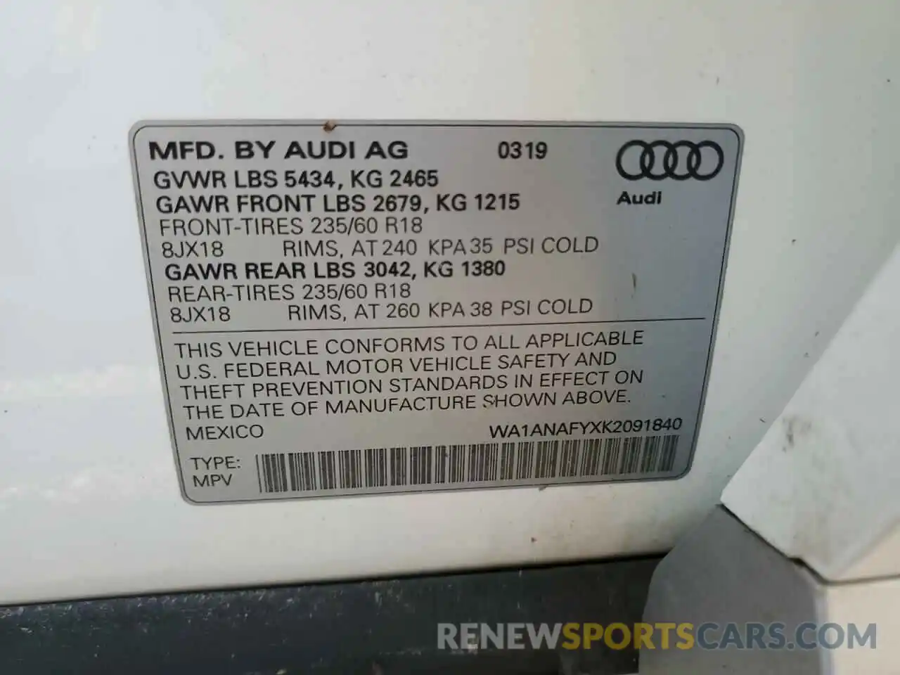 10 Photograph of a damaged car WA1ANAFYXK2091840 AUDI Q5 2019