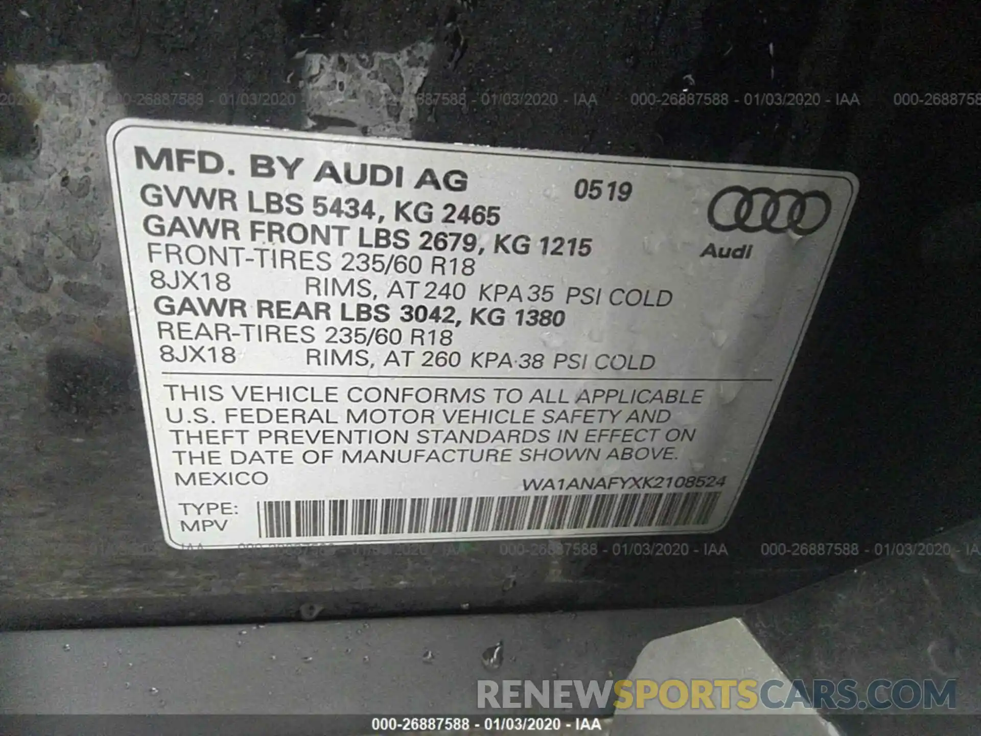 9 Фотография поврежденного автомобиля WA1ANAFYXK2108524 AUDI Q5 2019