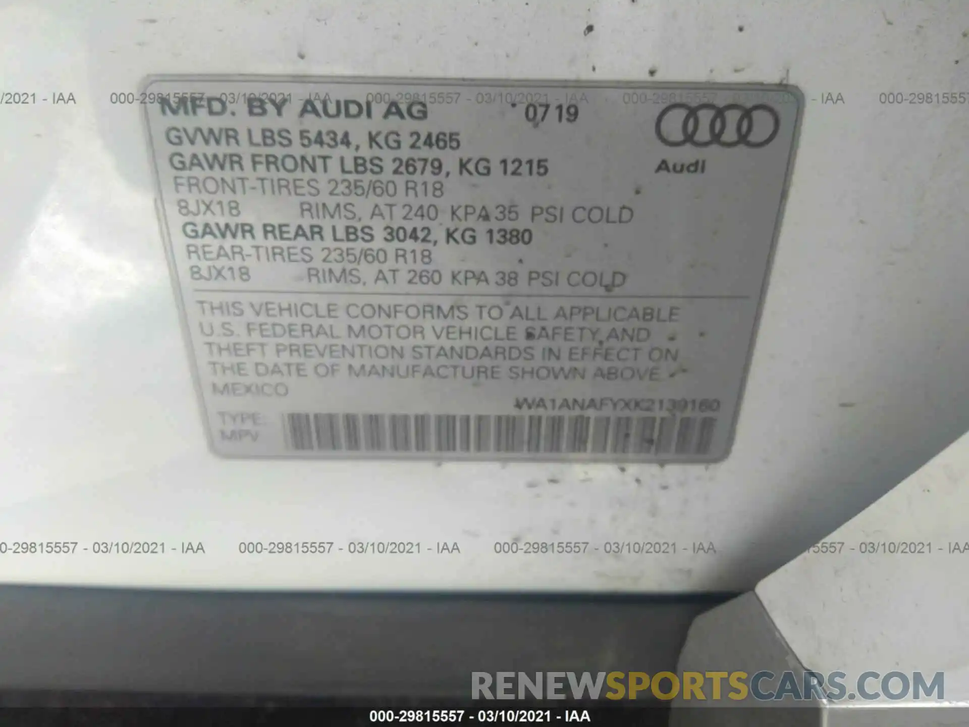 8 Фотография поврежденного автомобиля WA1ANAFYXK2139160 AUDI Q5 2019