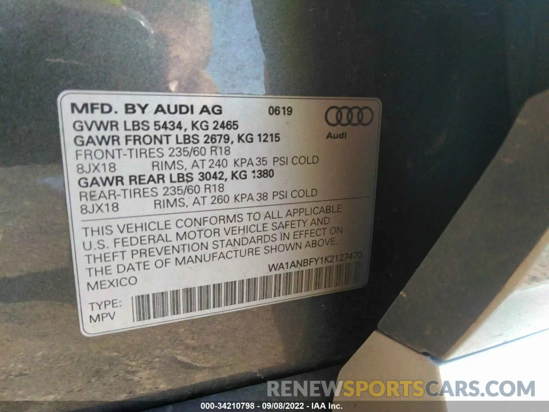 9 Photograph of a damaged car WA1ANBFY1K2127470 AUDI Q5 2019