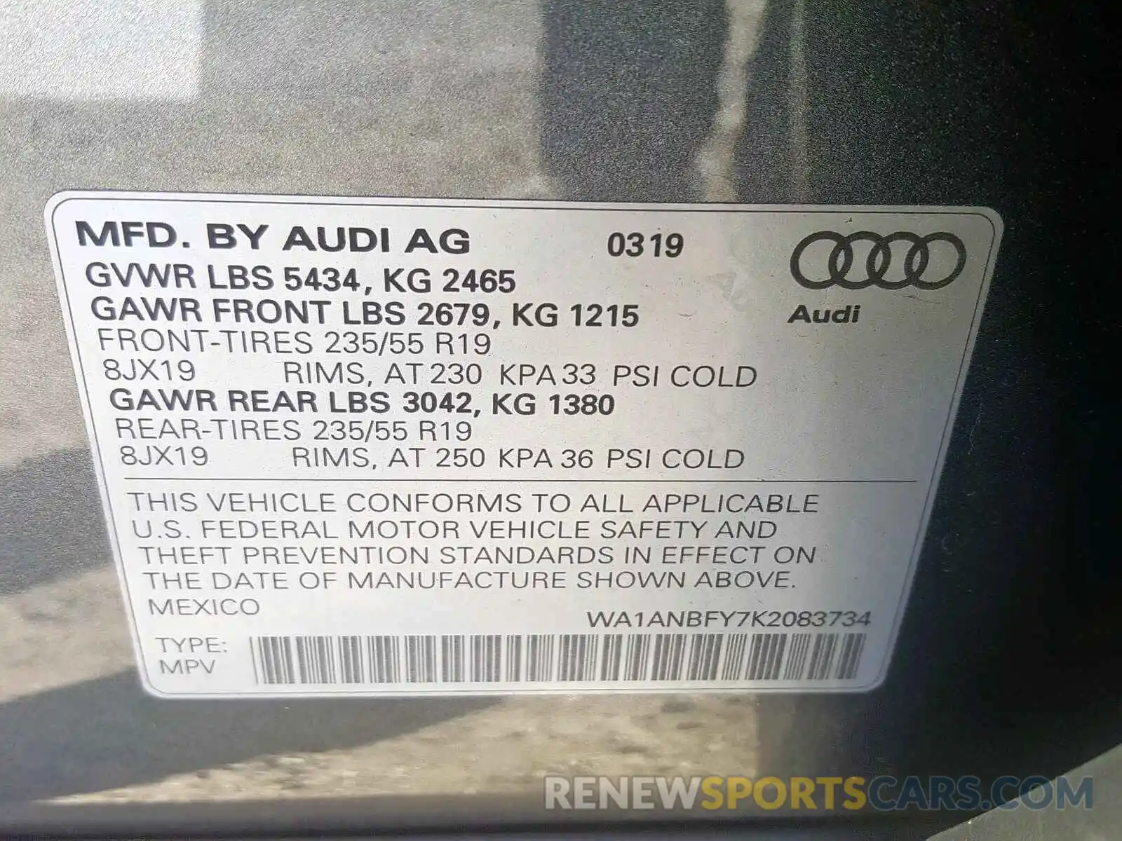 10 Фотография поврежденного автомобиля WA1ANBFY7K2083734 AUDI Q5 2019