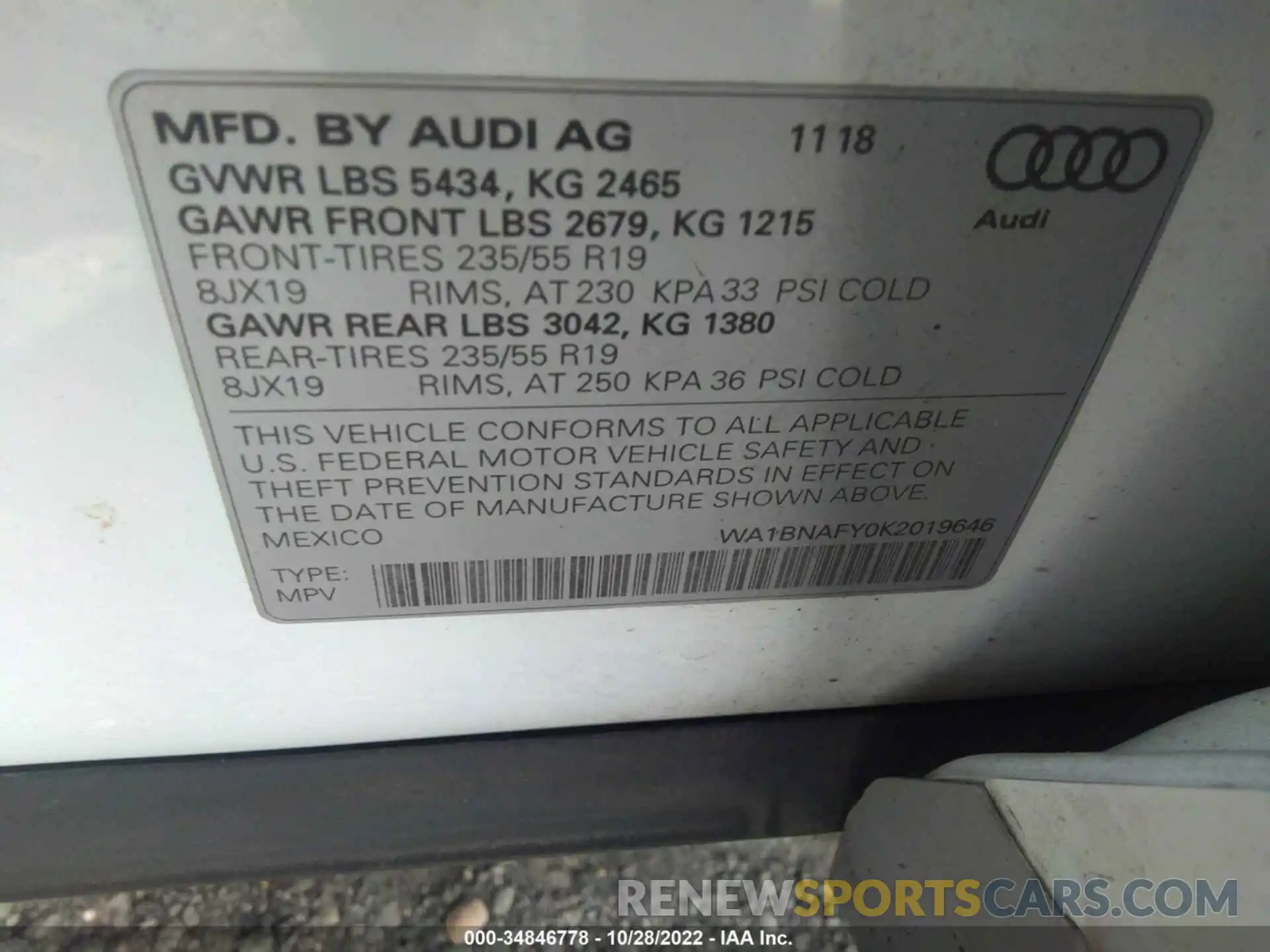 9 Photograph of a damaged car WA1BNAFY0K2019646 AUDI Q5 2019