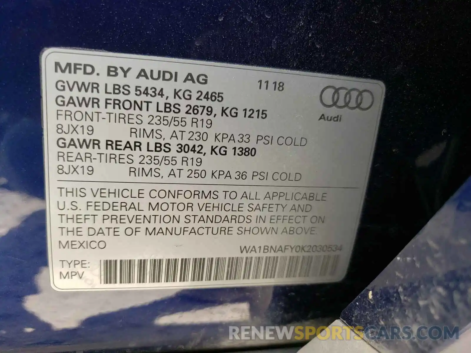 10 Photograph of a damaged car WA1BNAFY0K2030534 AUDI Q5 2019