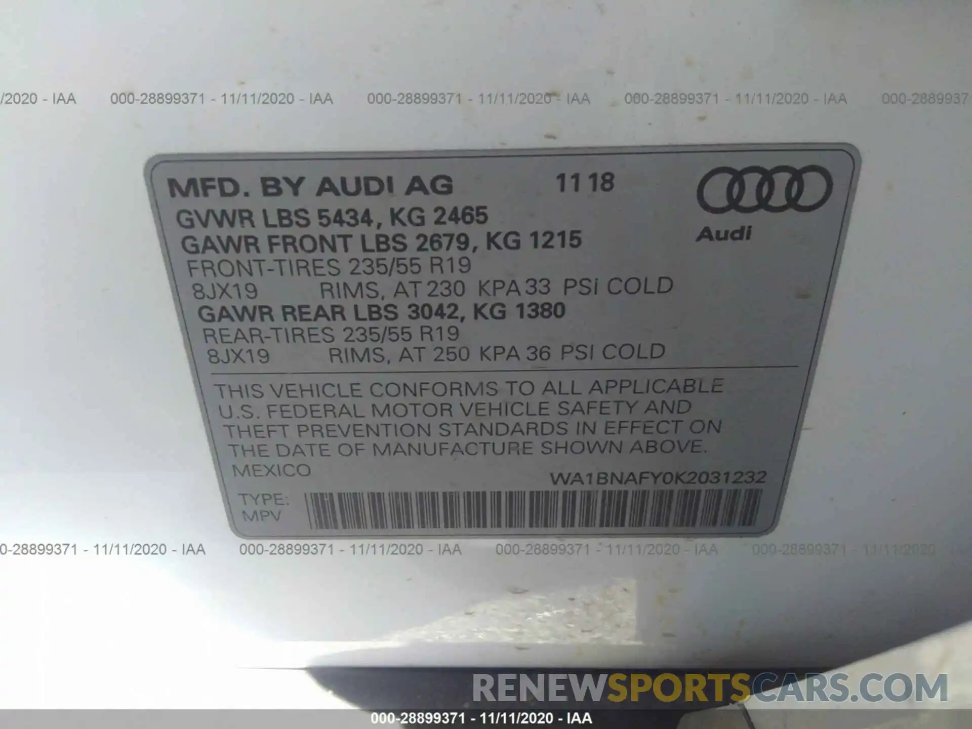 9 Фотография поврежденного автомобиля WA1BNAFY0K2031232 AUDI Q5 2019