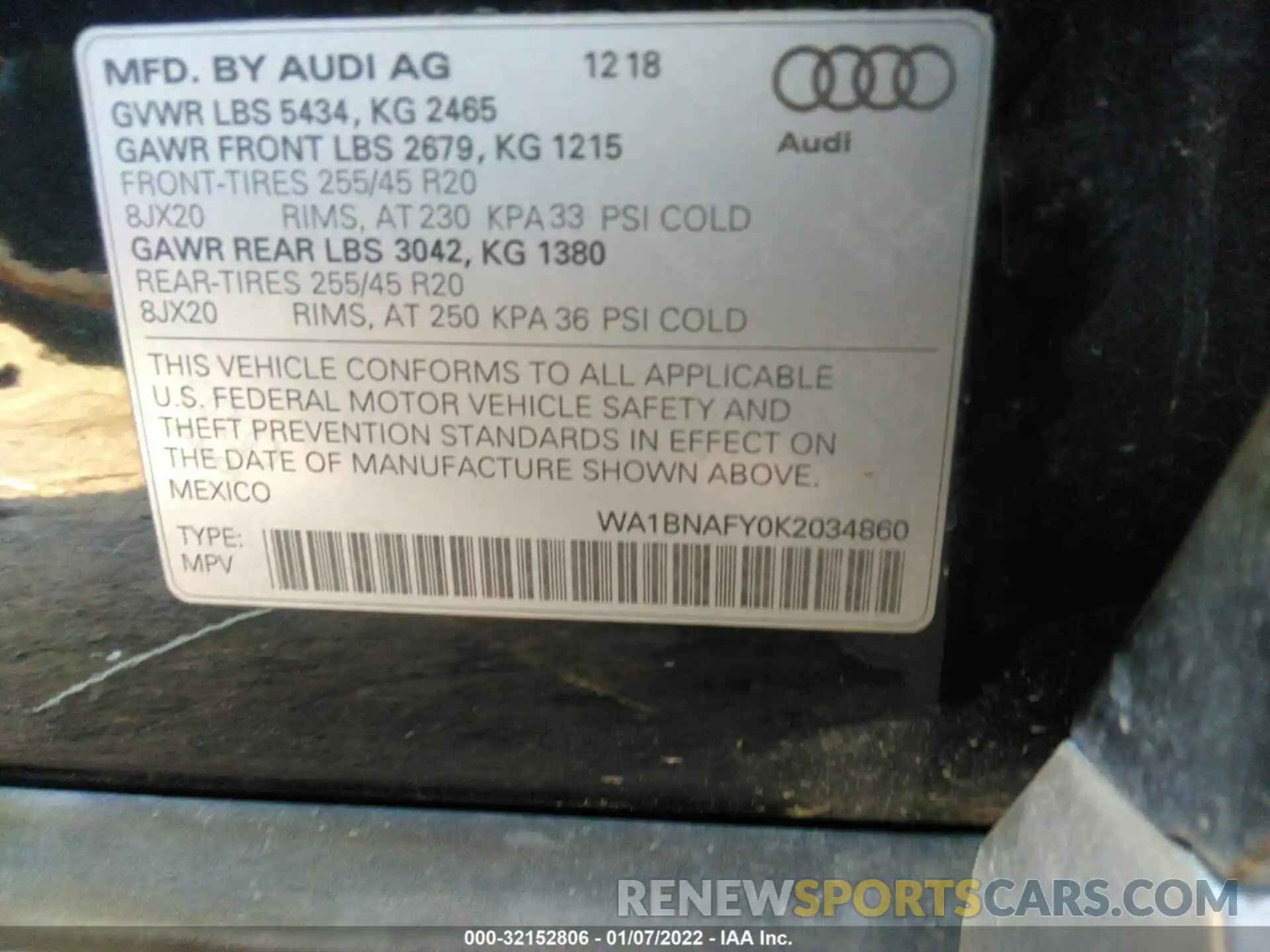 9 Фотография поврежденного автомобиля WA1BNAFY0K2034860 AUDI Q5 2019