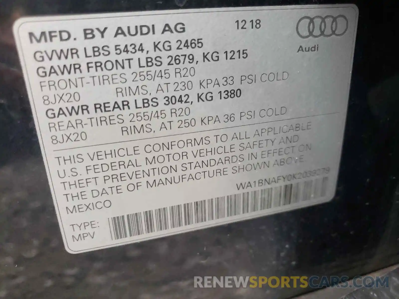 10 Photograph of a damaged car WA1BNAFY0K2039279 AUDI Q5 2019