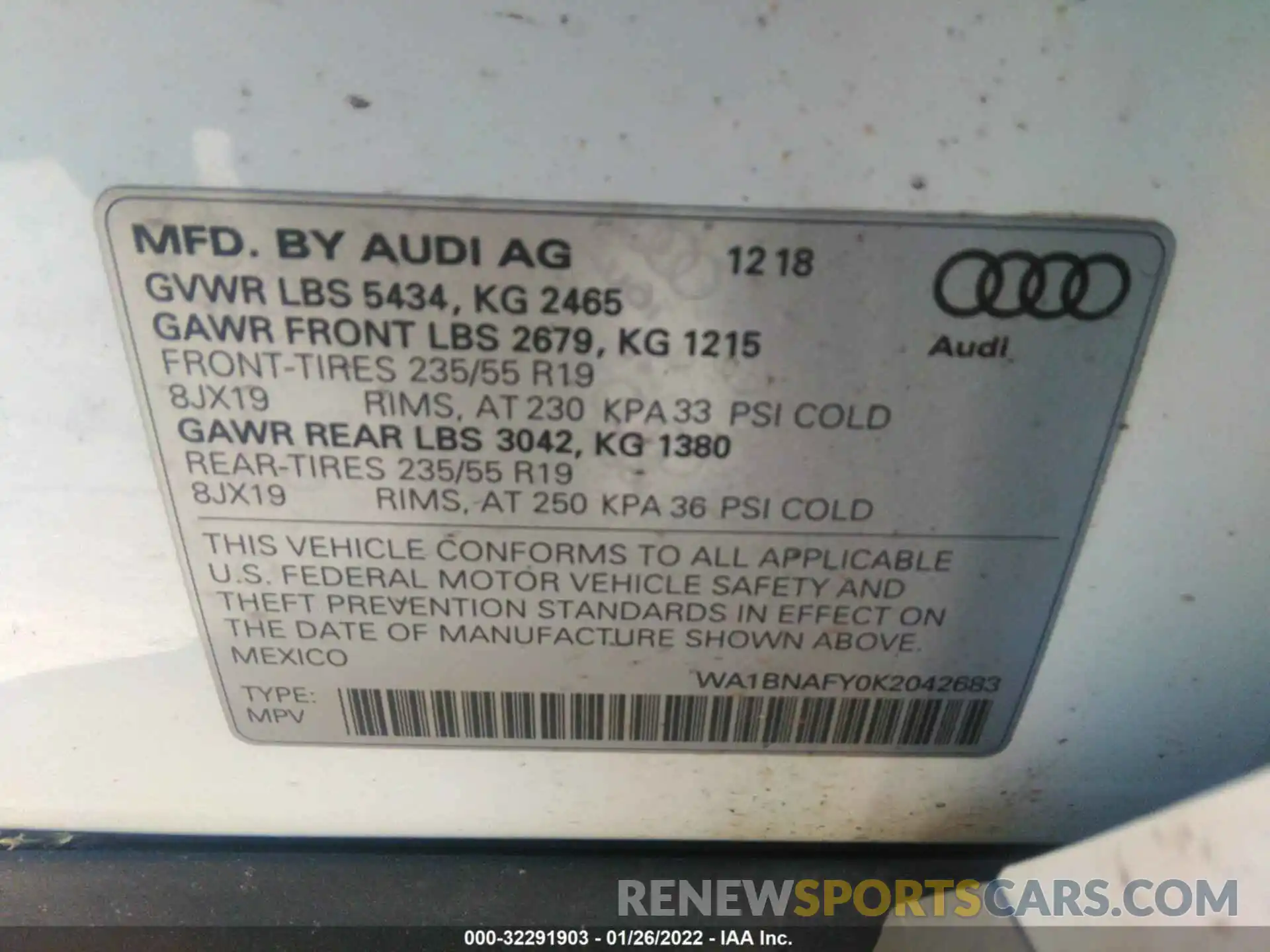 9 Фотография поврежденного автомобиля WA1BNAFY0K2042683 AUDI Q5 2019