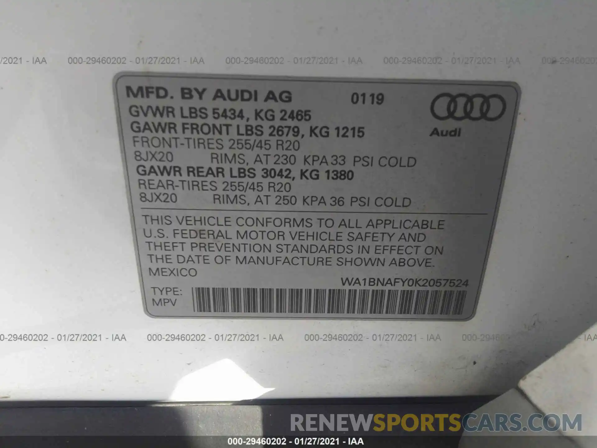 9 Фотография поврежденного автомобиля WA1BNAFY0K2057524 AUDI Q5 2019