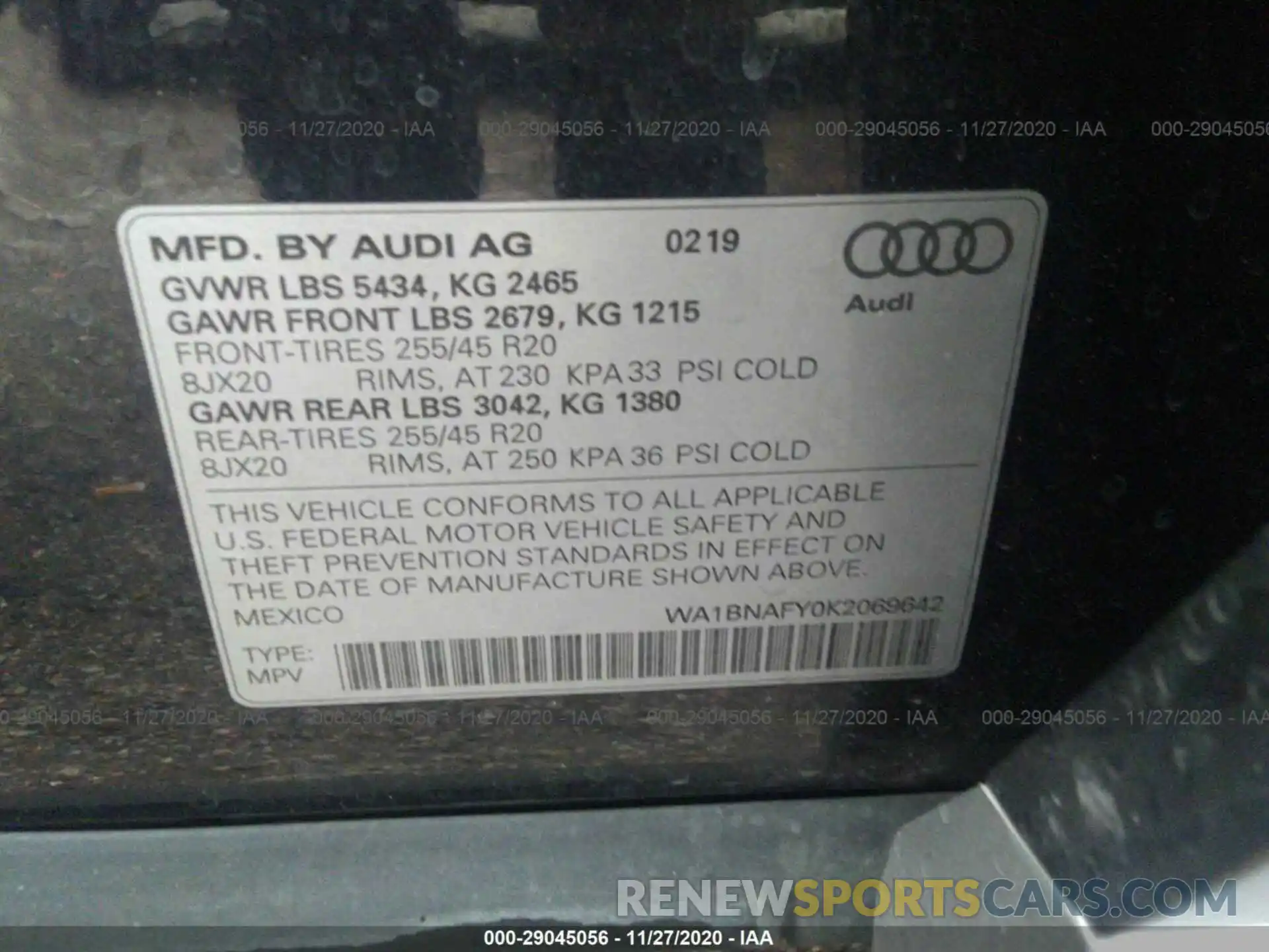 9 Photograph of a damaged car WA1BNAFY0K2069642 AUDI Q5 2019