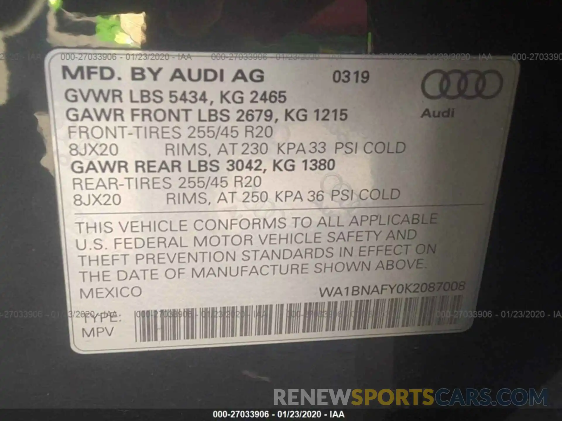 9 Photograph of a damaged car WA1BNAFY0K2087008 AUDI Q5 2019