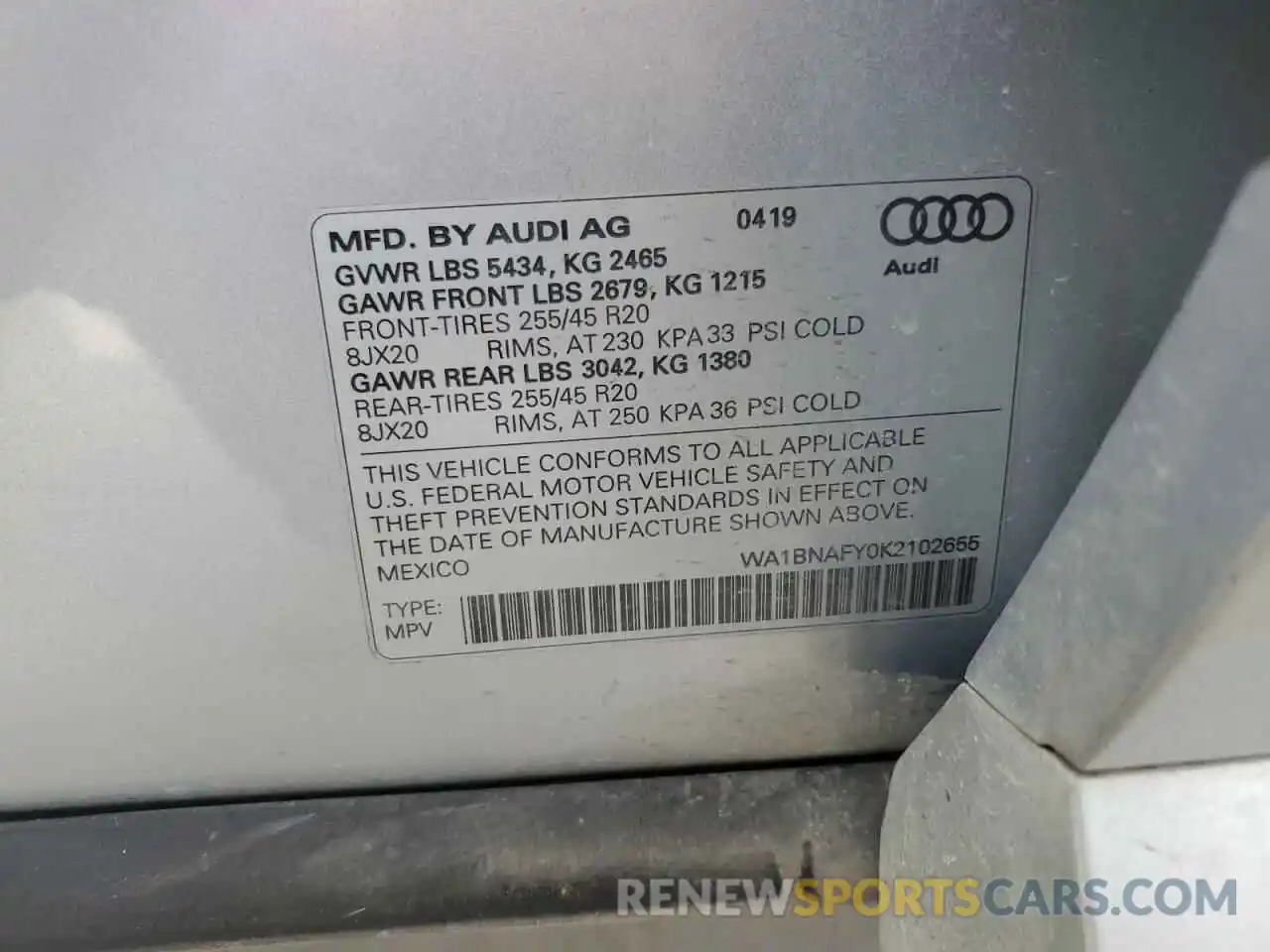 12 Photograph of a damaged car WA1BNAFY0K2102655 AUDI Q5 2019