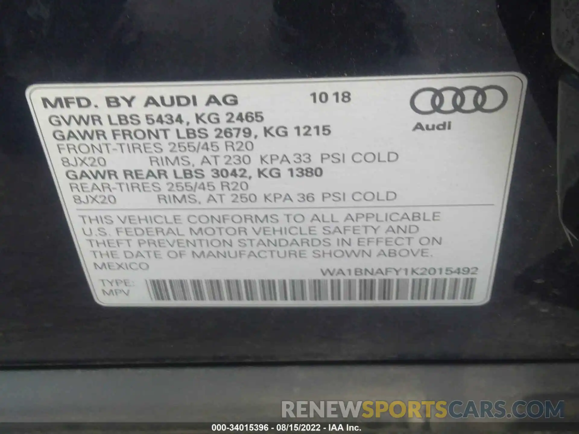 9 Фотография поврежденного автомобиля WA1BNAFY1K2015492 AUDI Q5 2019