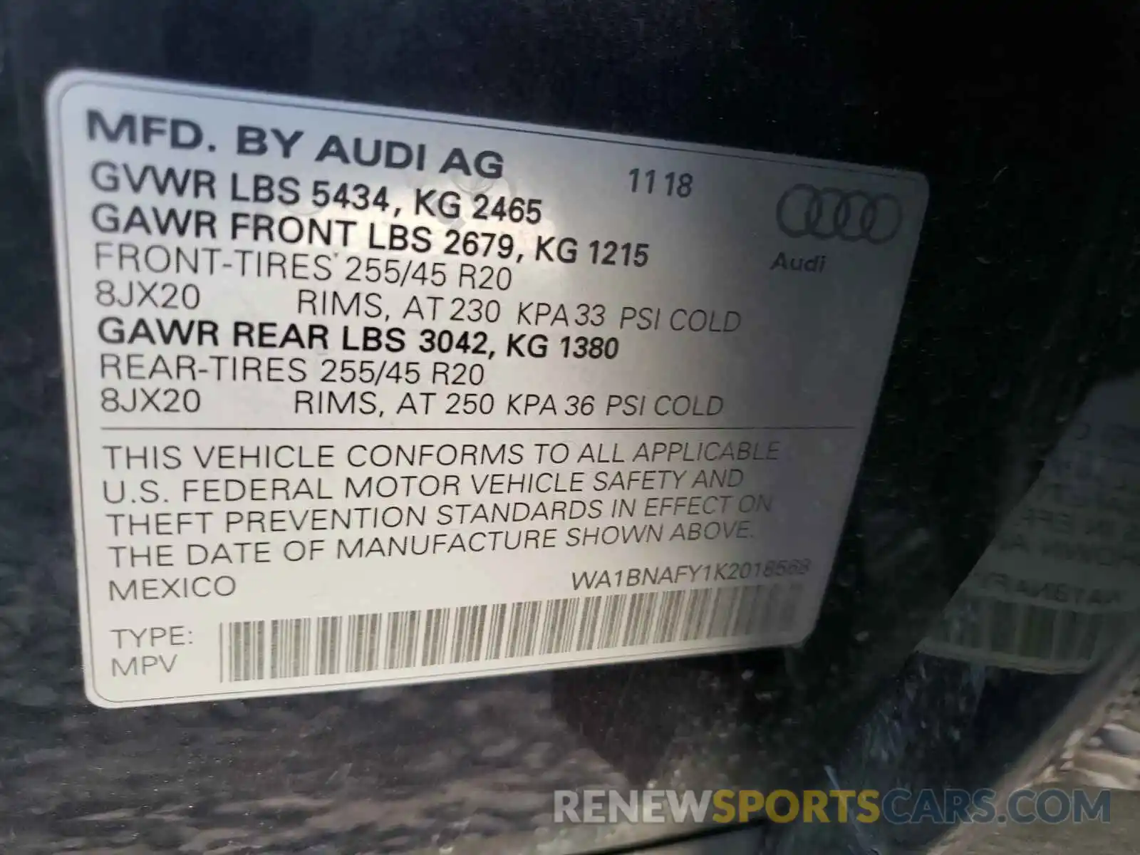 10 Фотография поврежденного автомобиля WA1BNAFY1K2018568 AUDI Q5 2019