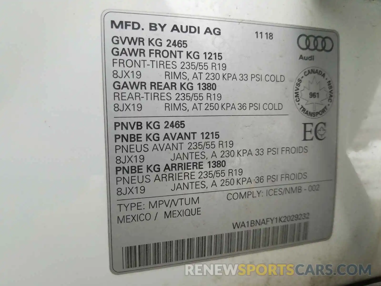 10 Photograph of a damaged car WA1BNAFY1K2029232 AUDI Q5 2019