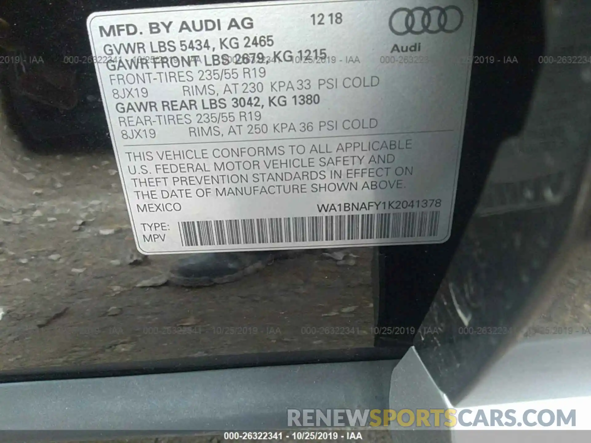 9 Фотография поврежденного автомобиля WA1BNAFY1K2041378 AUDI Q5 2019