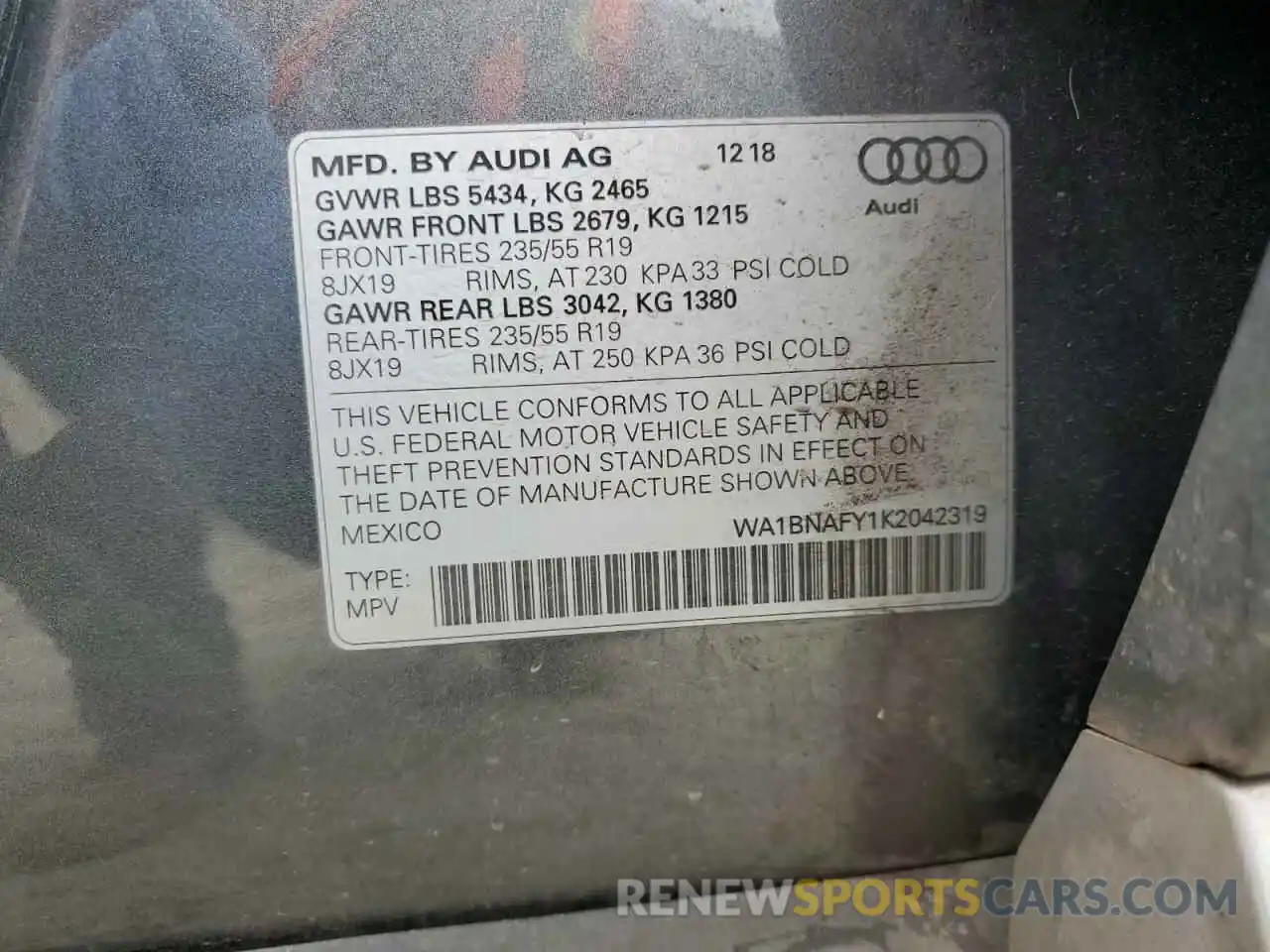 13 Photograph of a damaged car WA1BNAFY1K2042319 AUDI Q5 2019