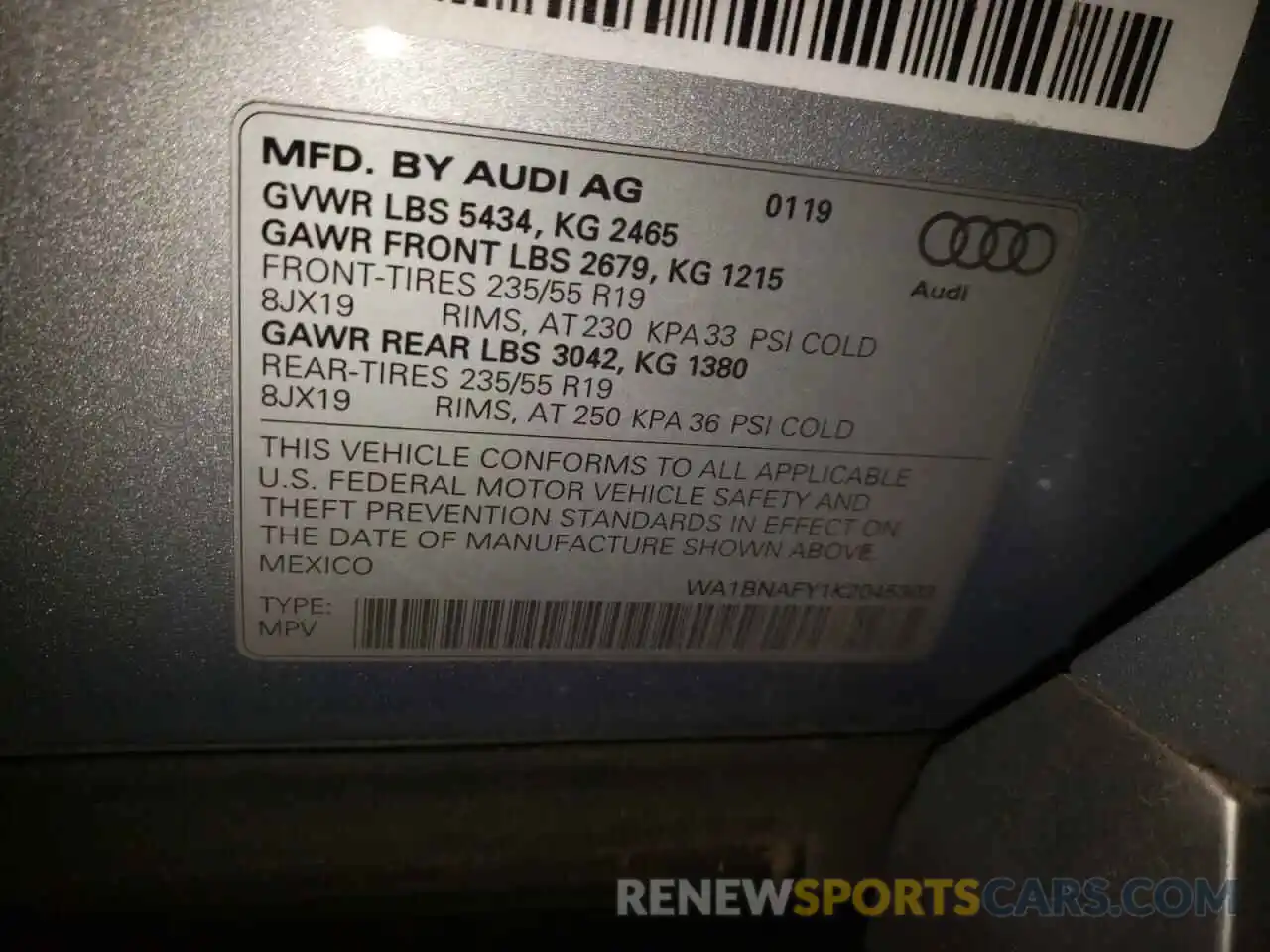 10 Photograph of a damaged car WA1BNAFY1K2045303 AUDI Q5 2019