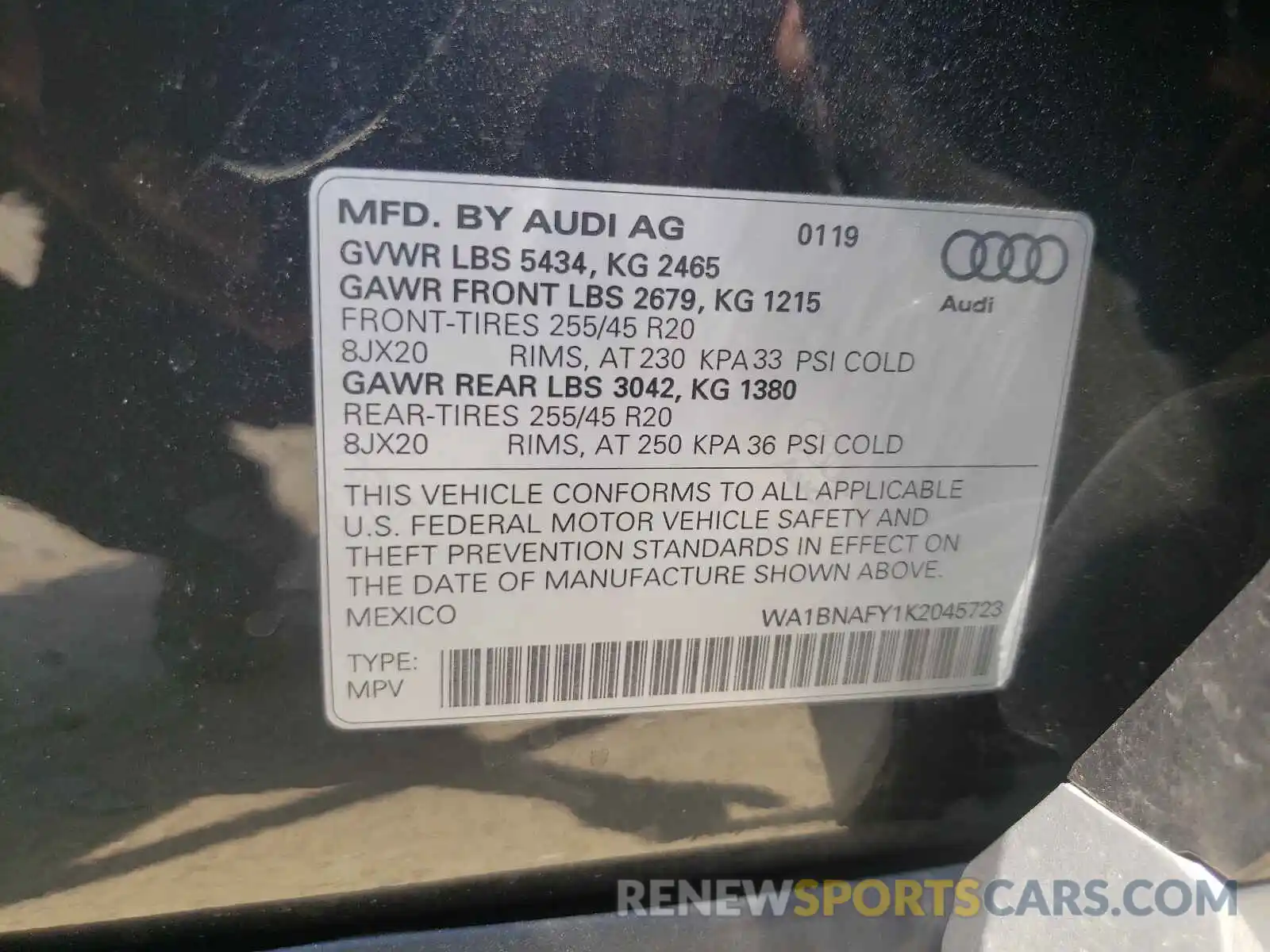 10 Фотография поврежденного автомобиля WA1BNAFY1K2045723 AUDI Q5 2019