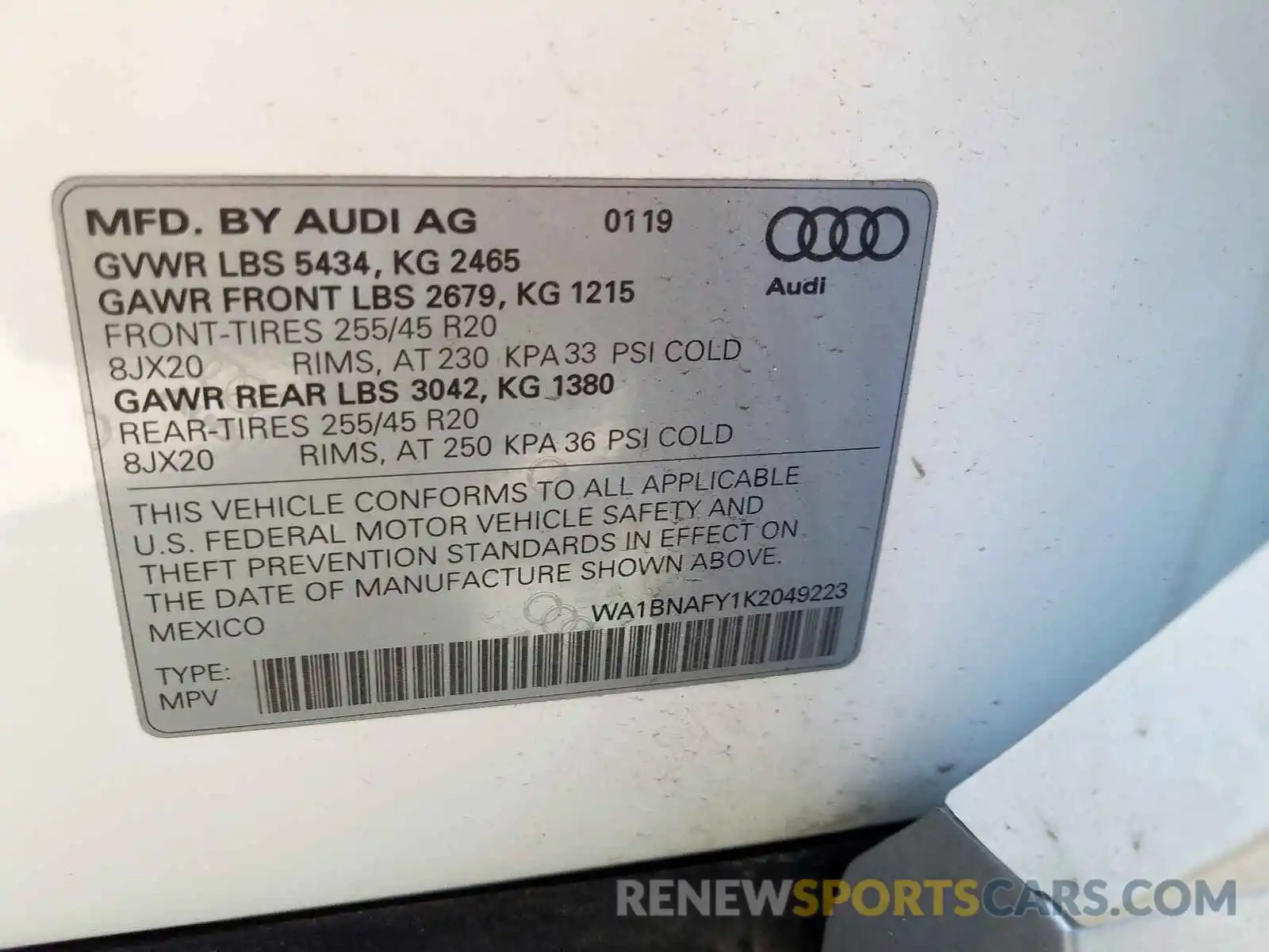 10 Фотография поврежденного автомобиля WA1BNAFY1K2049223 AUDI Q5 2019