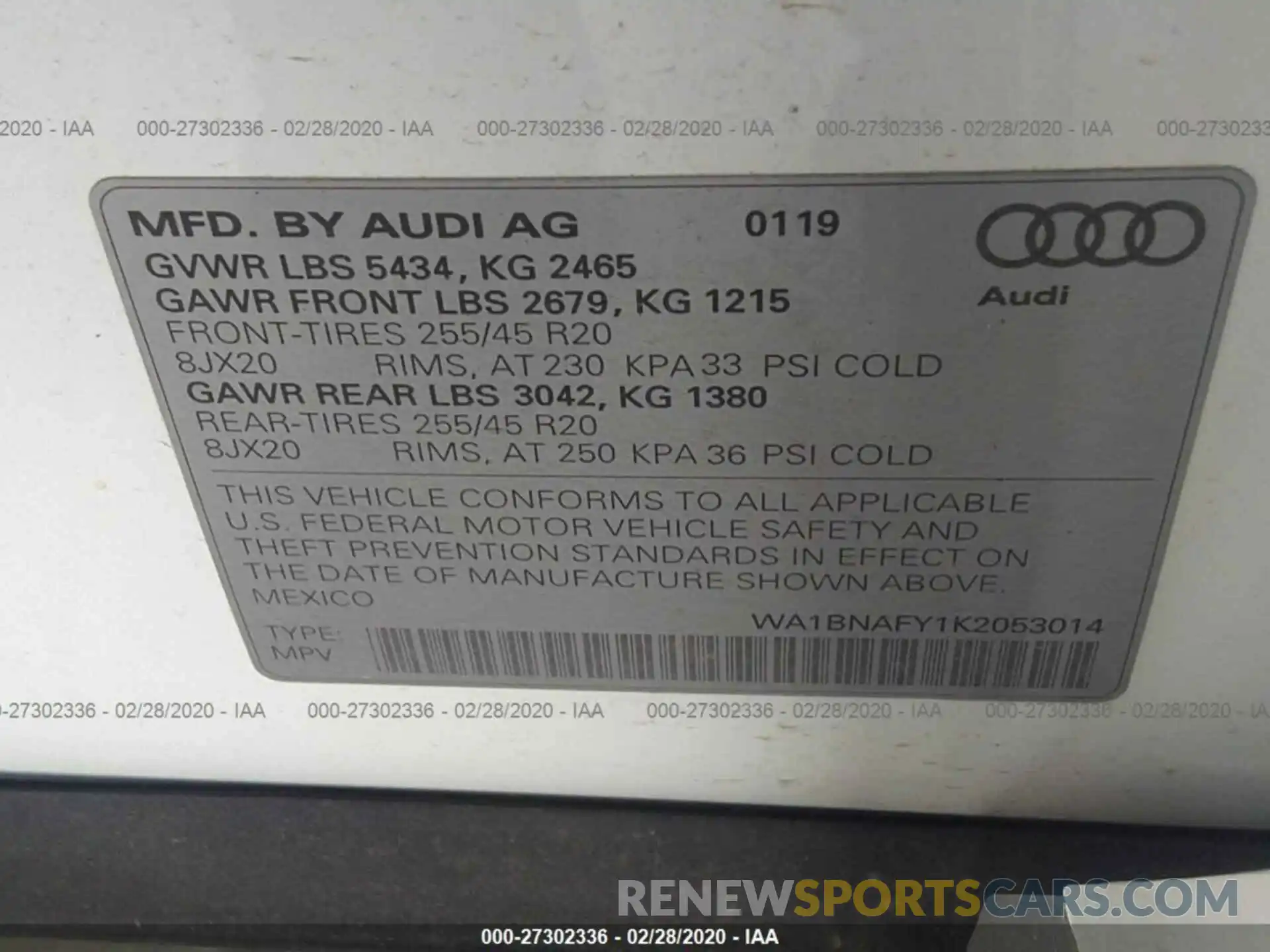 9 Фотография поврежденного автомобиля WA1BNAFY1K2053014 AUDI Q5 2019