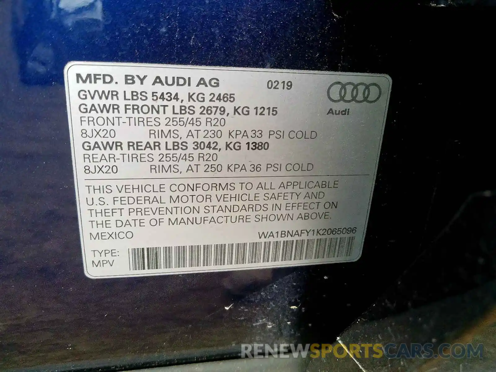 10 Фотография поврежденного автомобиля WA1BNAFY1K2065096 AUDI Q5 2019