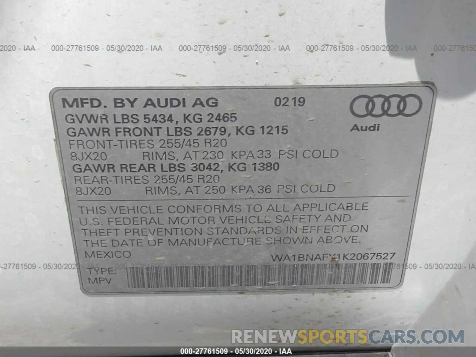 9 Фотография поврежденного автомобиля WA1BNAFY1K2067527 AUDI Q5 2019