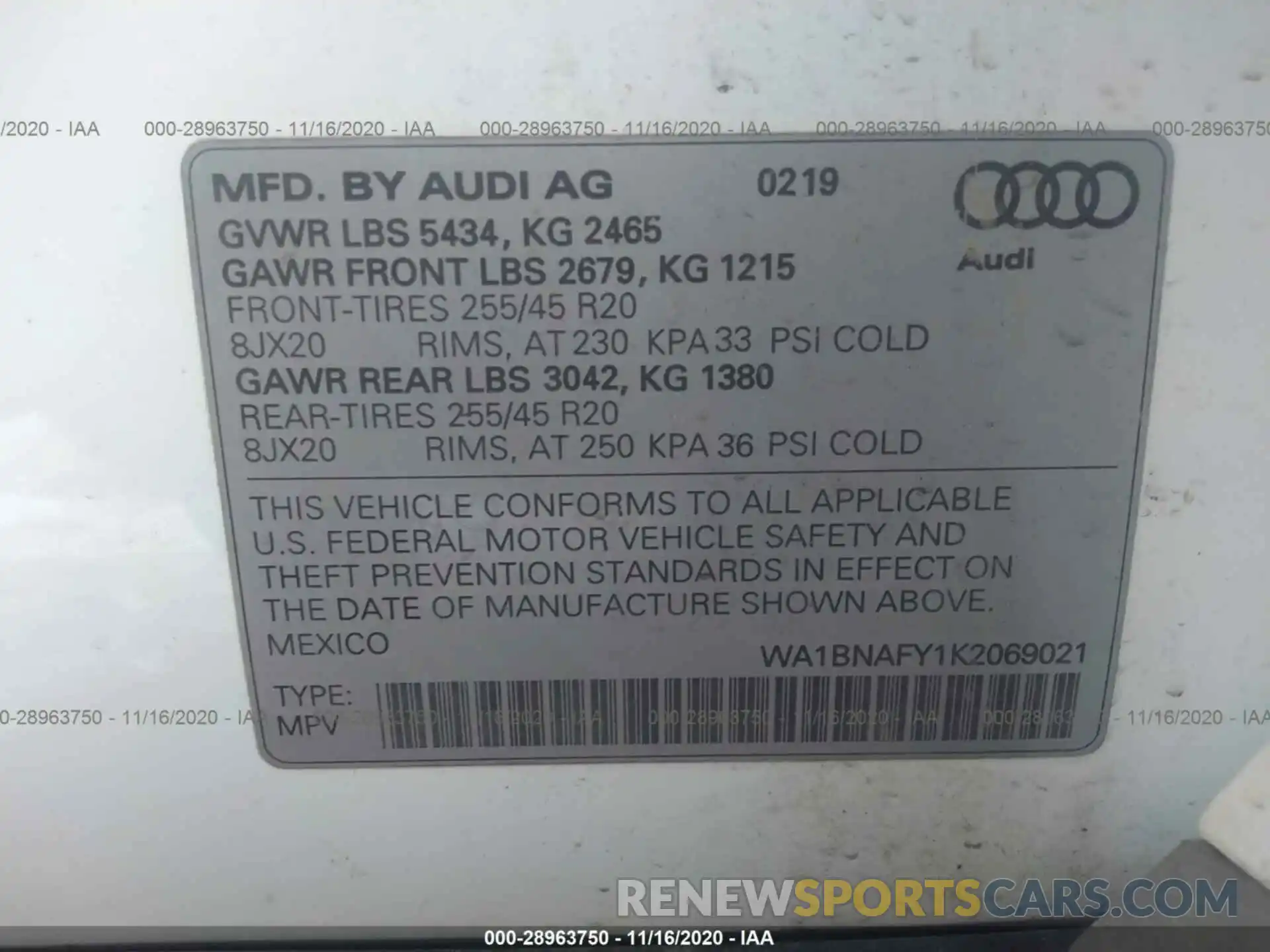 9 Photograph of a damaged car WA1BNAFY1K2069021 AUDI Q5 2019