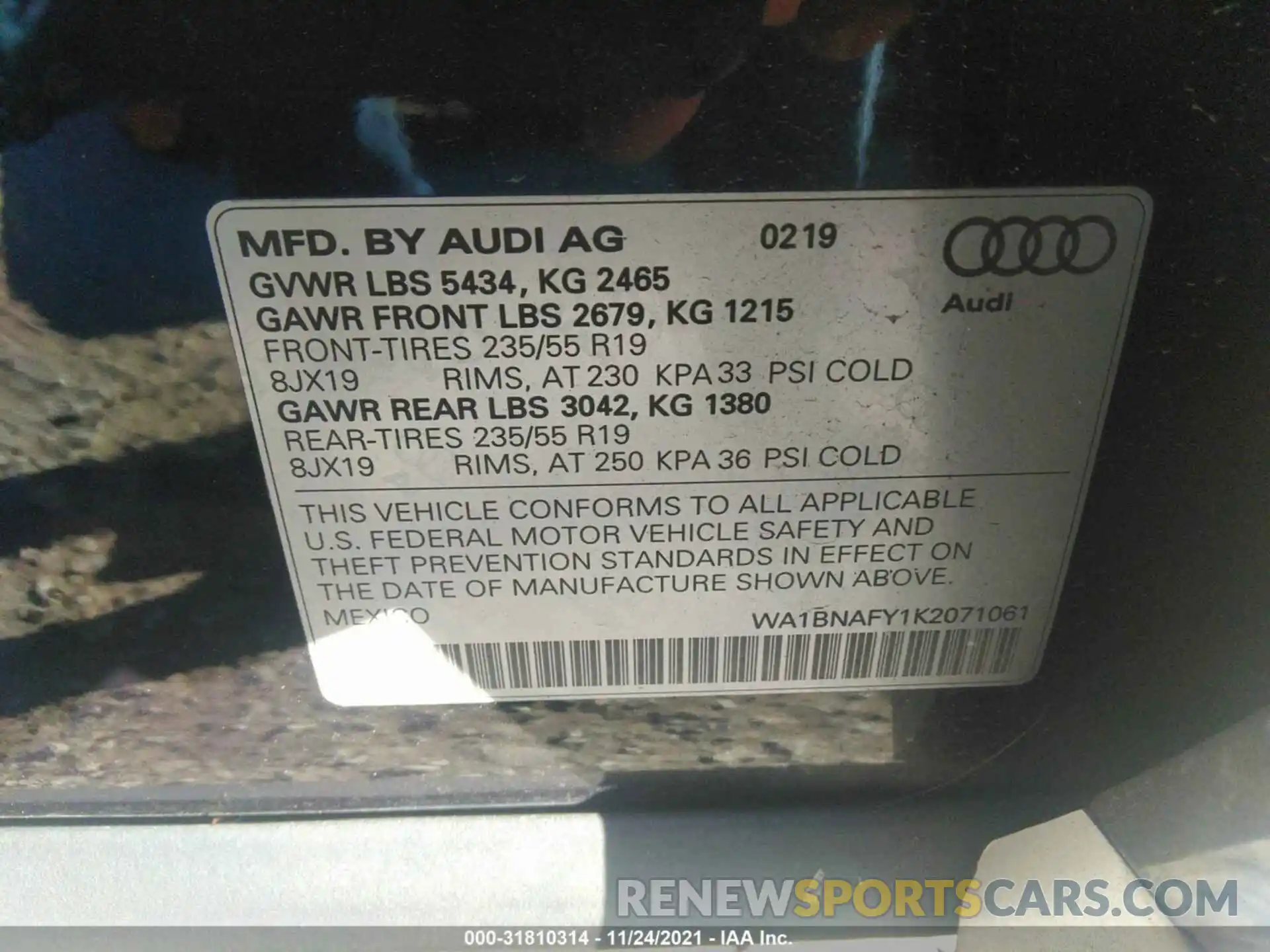 9 Фотография поврежденного автомобиля WA1BNAFY1K2071061 AUDI Q5 2019