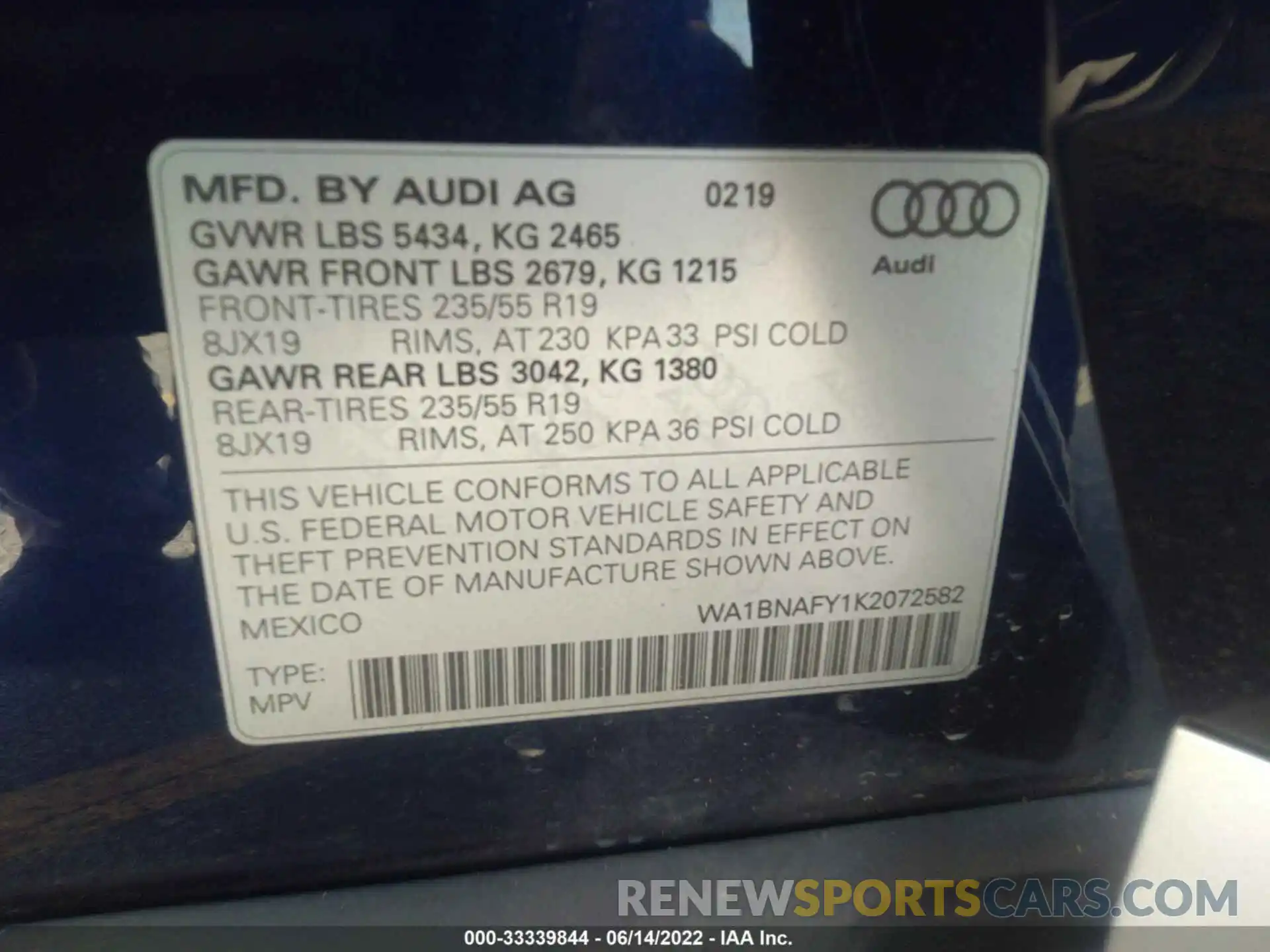 9 Photograph of a damaged car WA1BNAFY1K2072582 AUDI Q5 2019