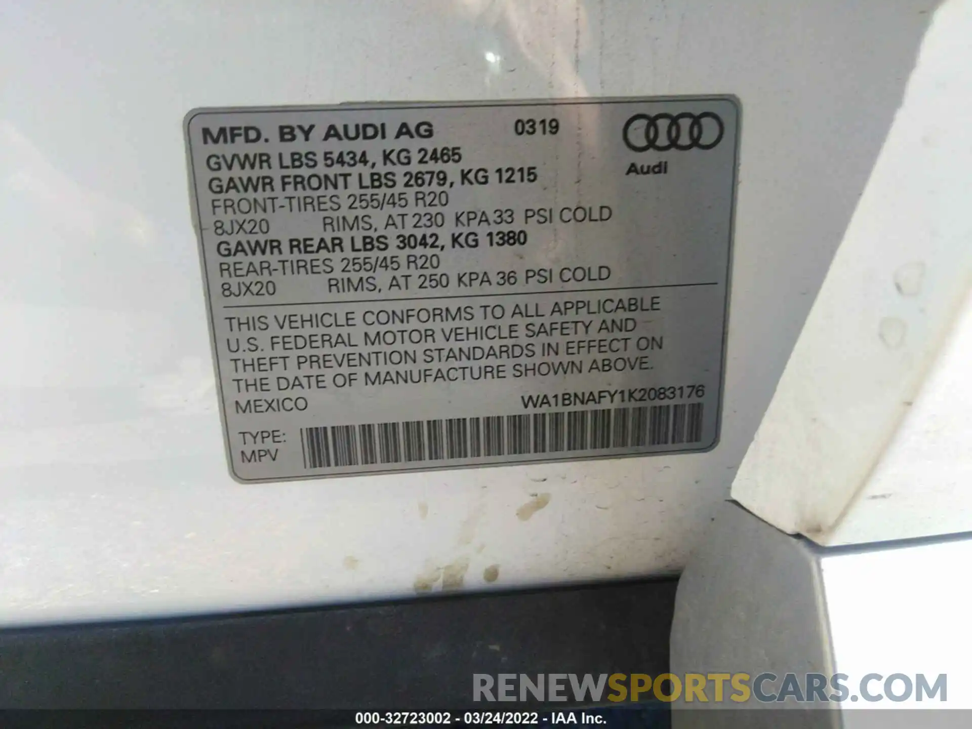 9 Фотография поврежденного автомобиля WA1BNAFY1K2083176 AUDI Q5 2019