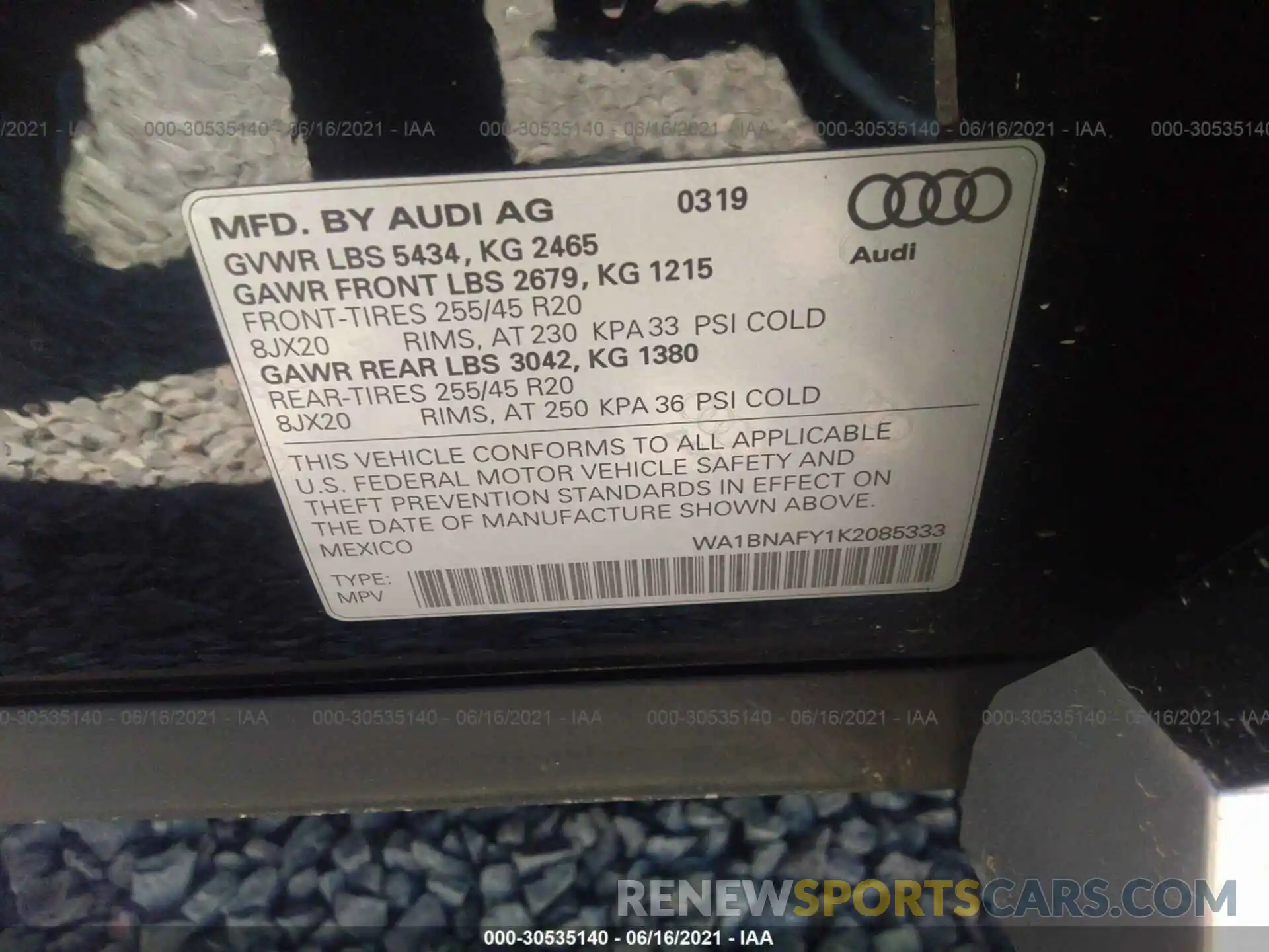 9 Фотография поврежденного автомобиля WA1BNAFY1K2085333 AUDI Q5 2019